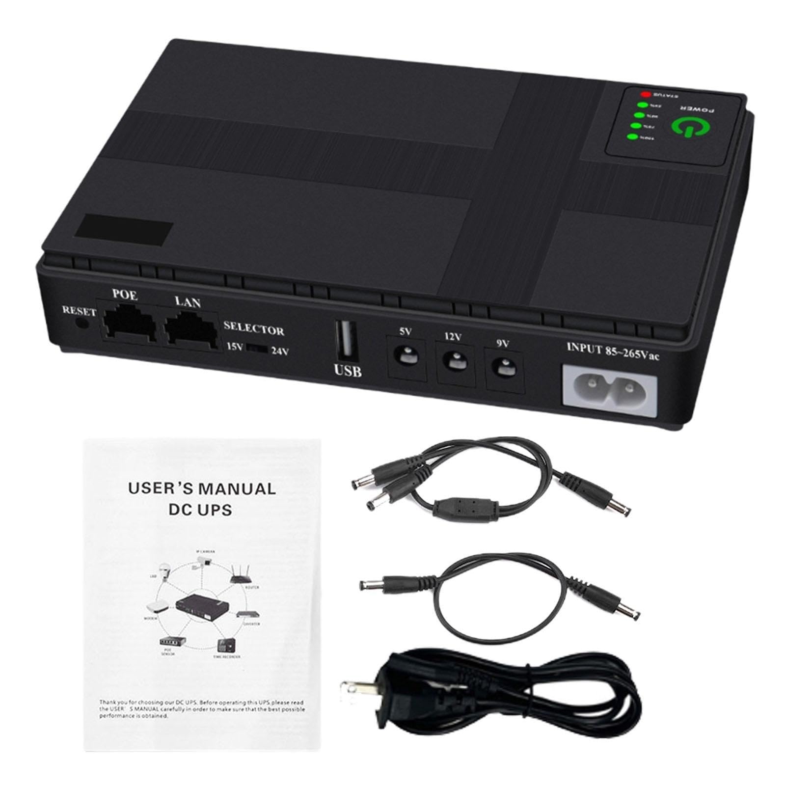 Portable UPS Power Supply with Dual Output Ports - Uninterruptible Backup Battery for Internet Routers, Security Cameras & Home Office Devices | Compact & Easy to Carry Emergency Power Solution