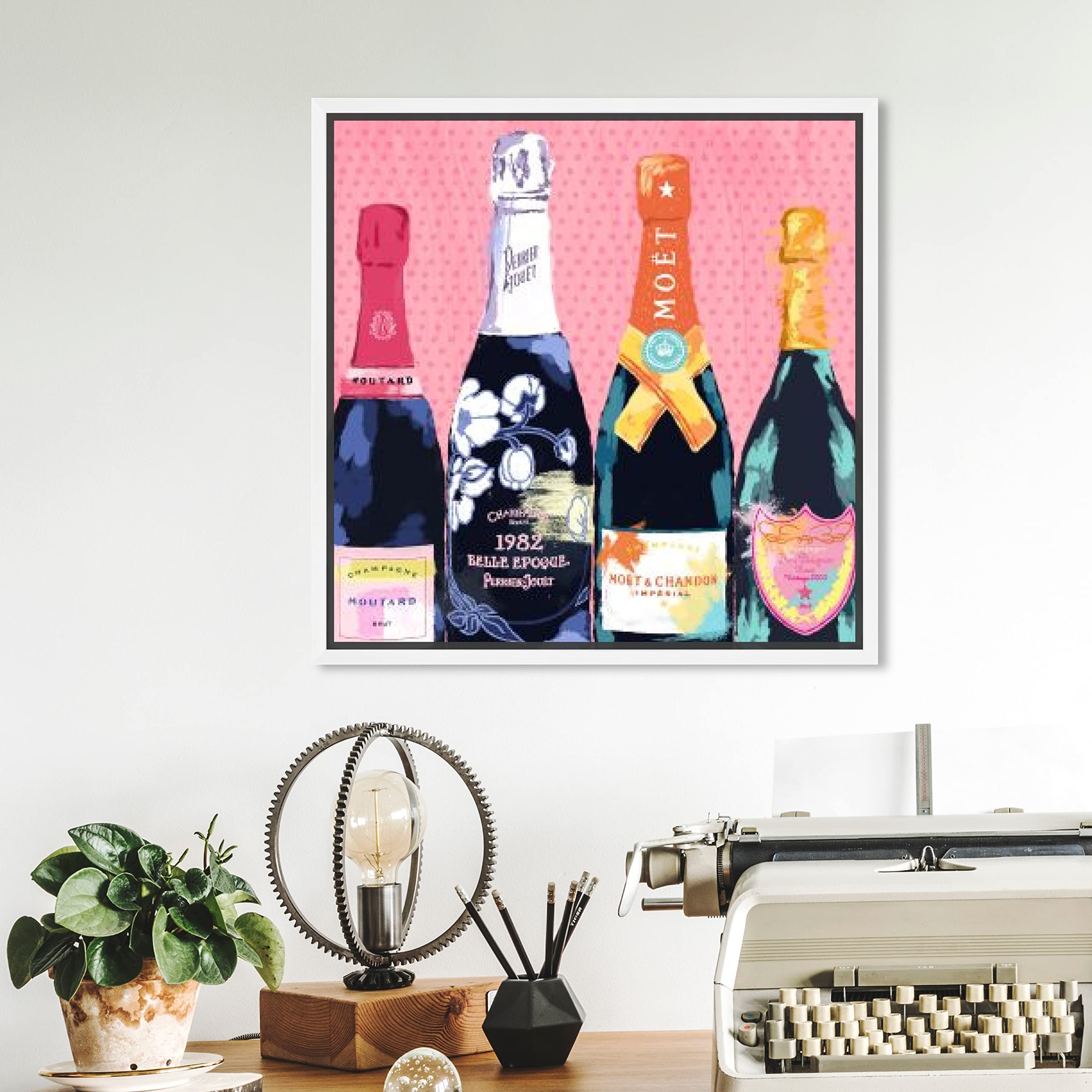 Oliver Gal 'Pass the Bottle' Pink Abstract Framed Wall Art - 12