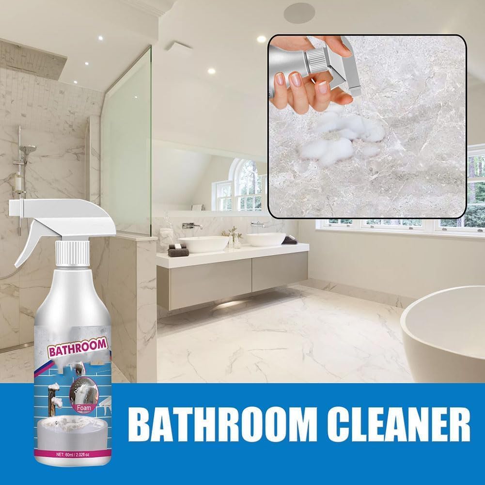 XKrmp Multipurpose Bathroom Foam Cleaner Spray - Powerful Stubborn Stain Remover for Tiles, Sinks & Showers - 60ml Foaming Cleaner (2-Pack) - Ideal for Bathroom, Kitchen & Household Cleaning
