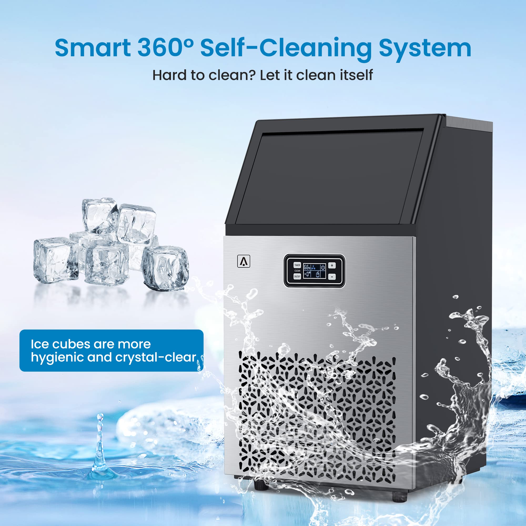 Garvee 150 LBS/24H Commercial Under Counter Ice Maker Machine with 33LBS Storage Bin - Stainless Steel Ice Machine for Home, Office, Restaurant, Bar & Coffee Shop (66 Ice Cubes per Cycle) - Perfect for Beverage Service, Party Events and Food Preservation