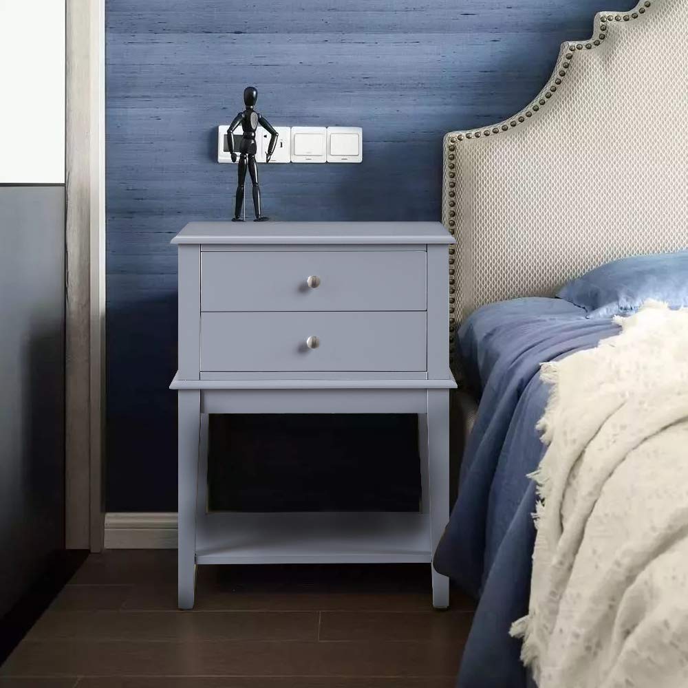 Gray Nightstand with 2 Drawers - 28
