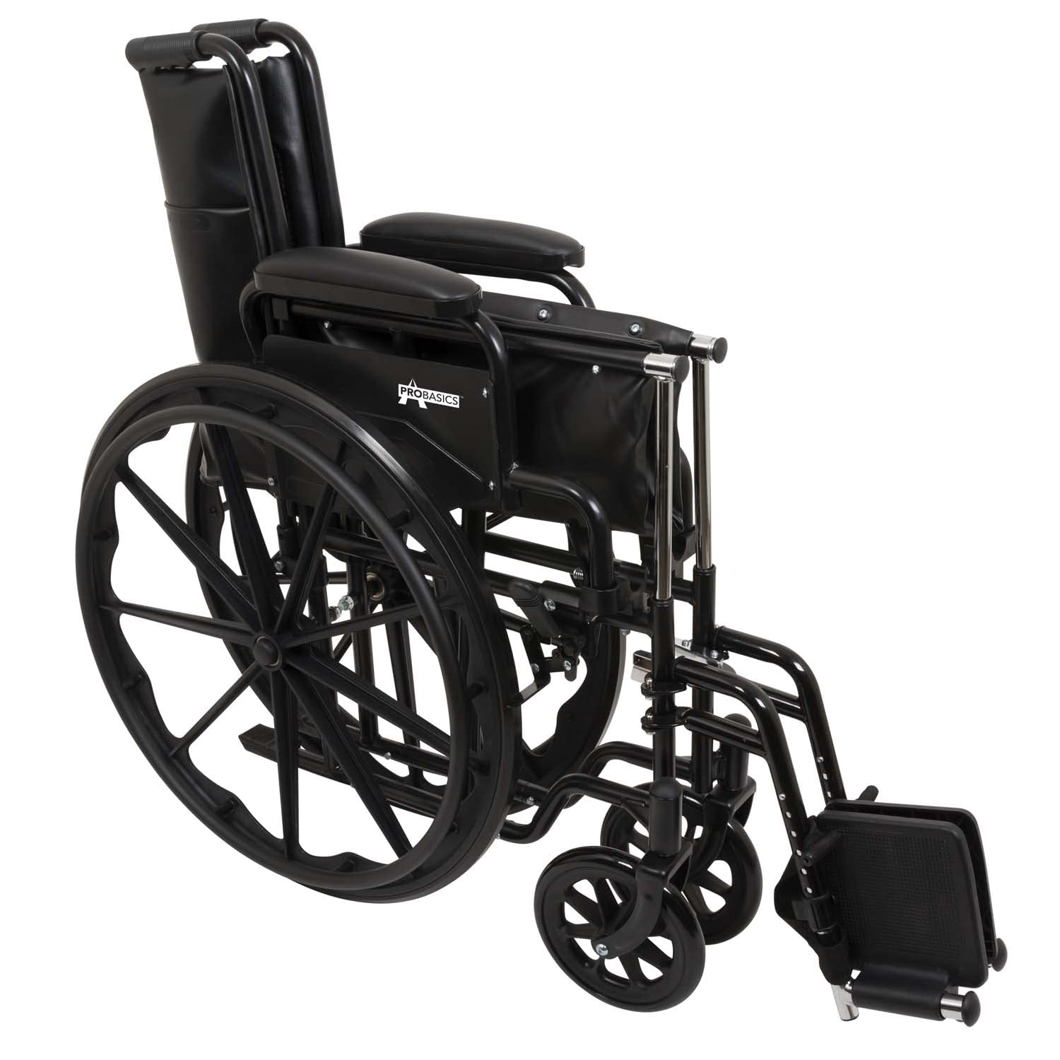 ProBasics K2 Foldable & Portable Standard Self-Propel Manual Wheelchair with Flip Back Padded Armrests - 300 lbs Weight Capacity, Black - Ideal for Home Use, Travel, and Mobility Assistance