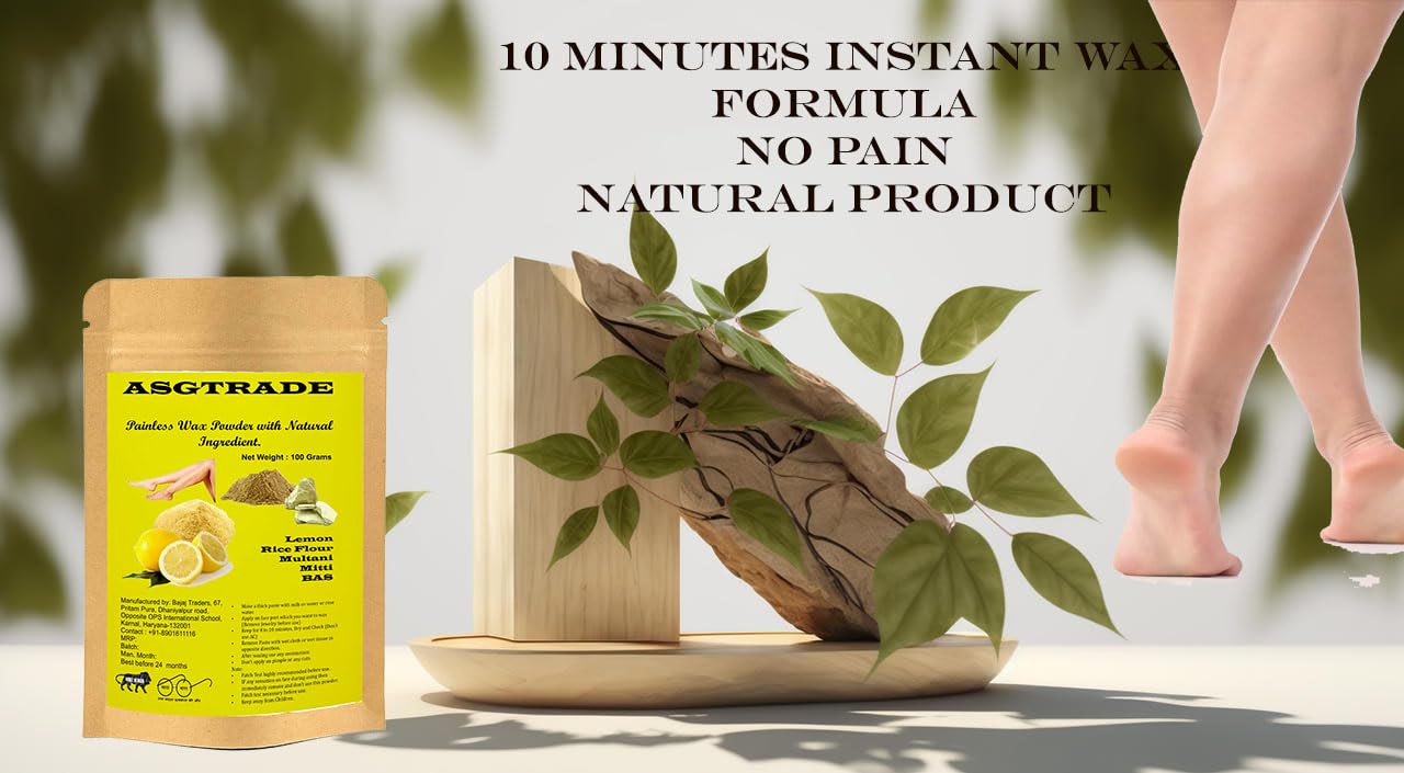 ASGTRADE Lemon 10-Minute Natural Herbal Instant Painless Wax Powder for Men & Women - Bikini, Brazilian & Full Body Hair Removal - 2-Pack Combo | At-Home Hair Removal Solution for Smooth Skin