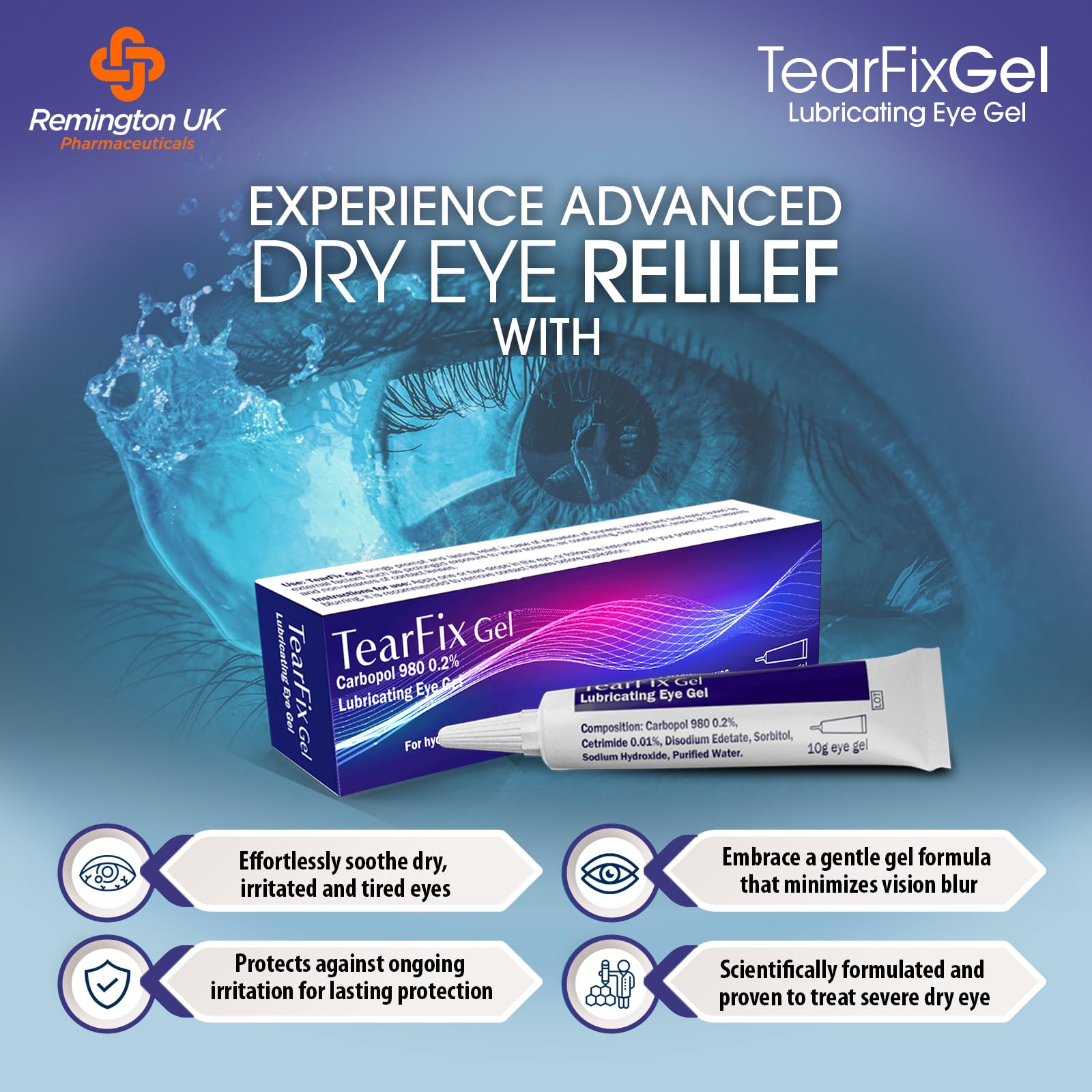 TearFix Carbopol 980 0.2% Lubricating Eye Gel for Dry, Irritated & Tired Eyes - Soothing Eye Drops for Contact Lens Wearers & Computer Users (1 Pack) - Perfect for Nighttime Relief & Office Work