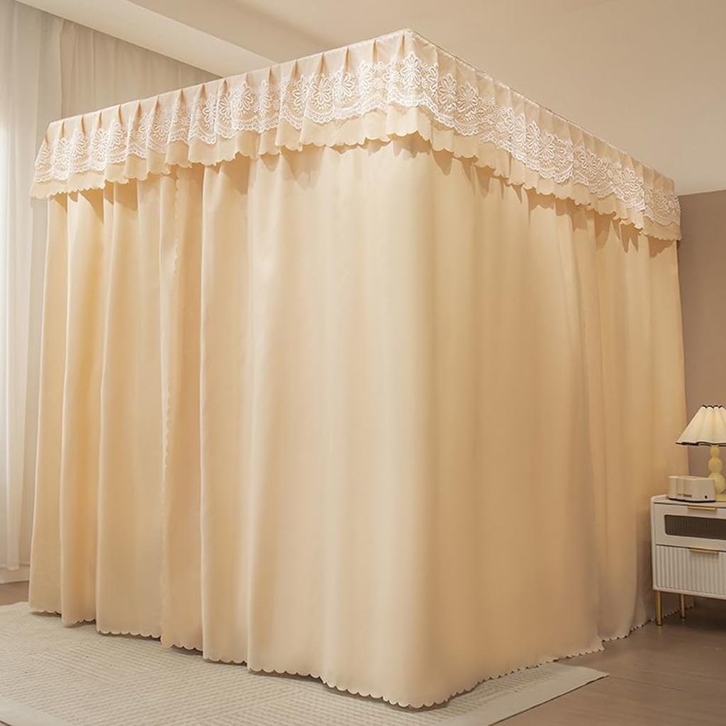 Luxury Canopy Bed Curtains for Twin/Full/Queen/King Size Beds - Light Brown Bed Drapes with 53