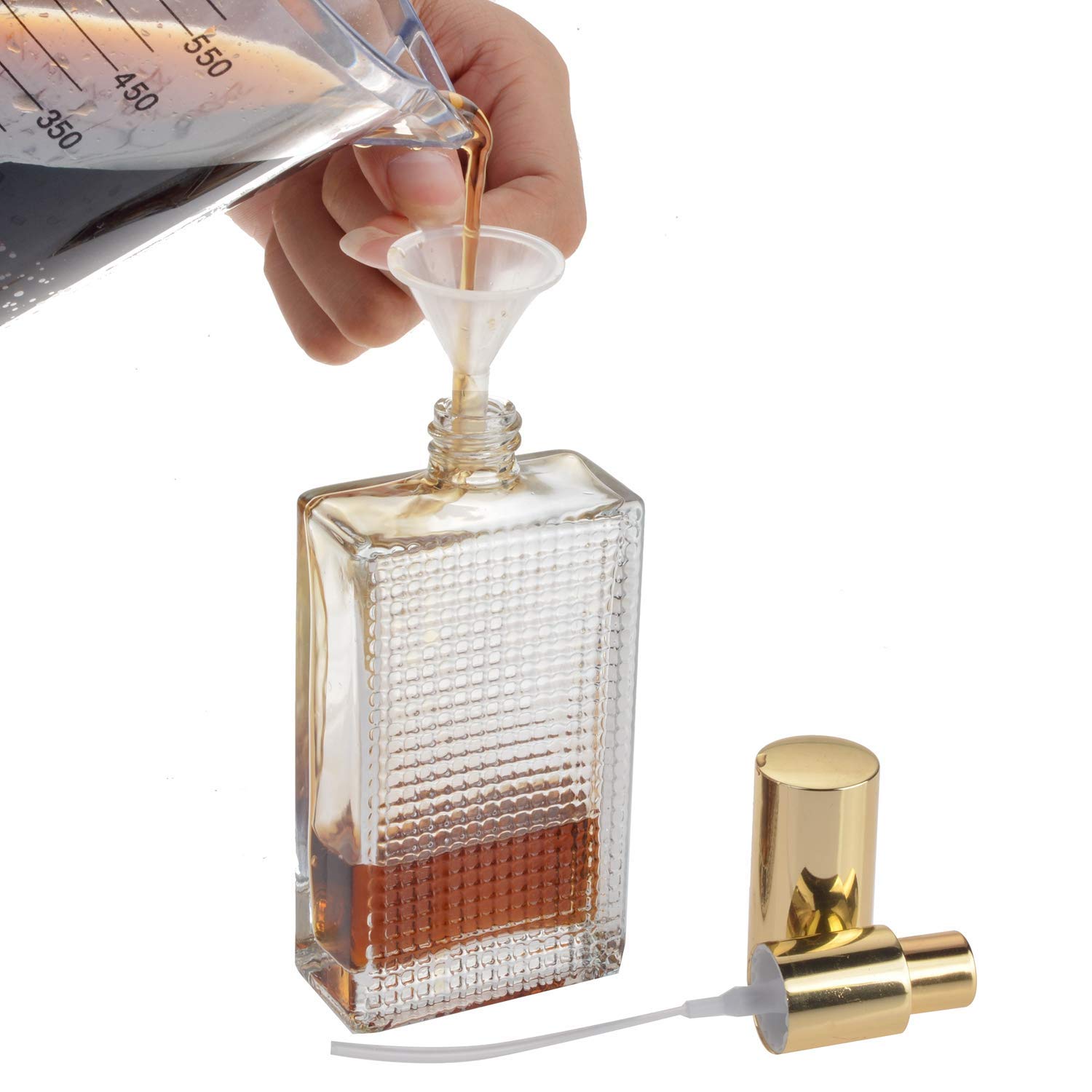 100ml Refillable Glass Bottle with Spray Pump & Cap - Perfect for DIY Perfume, Essential Oils, Lotion & Rose Water - Travel-Friendly Gold Container - Ideal for Home, Office & Travel Use