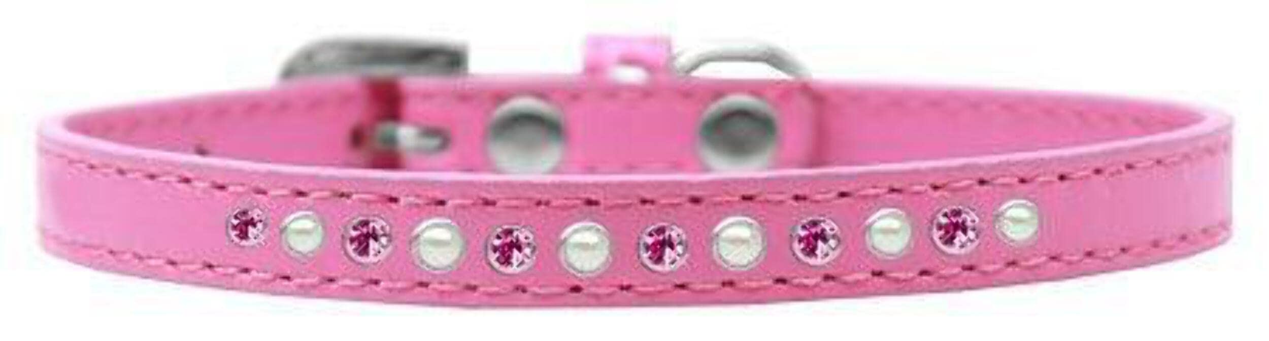 Black Dog Collar with Pearls & Pink Crystals - Stylish Pet Fashion Accessory for Small Dogs