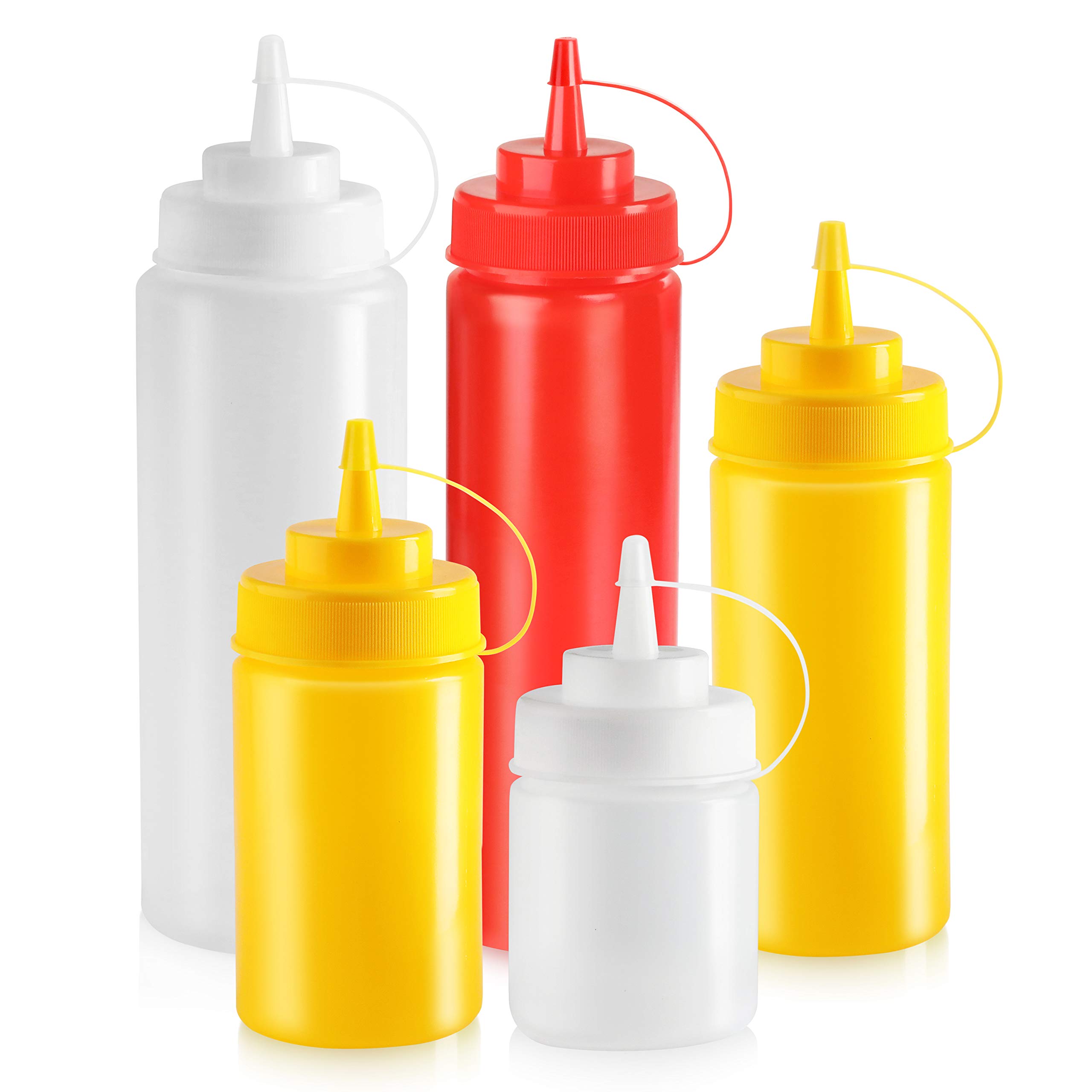 New Star Foodservice 26580 Plastic Squeeze Bottles with Caps - 24 oz Wide Mouth Yellow Condiment Dispensers (Pack of 6) - Ideal for Restaurants, Catering & Home Kitchen Use