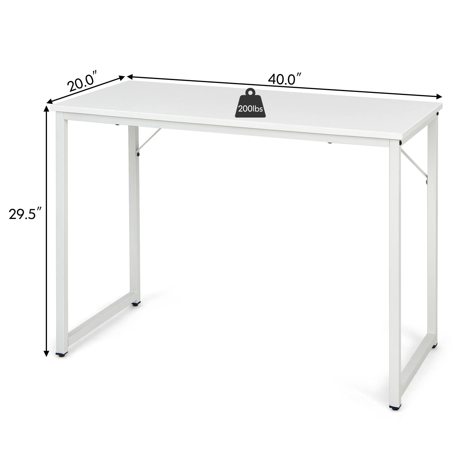 Modern White Hysache Computer Desk - Home Office Workstation with Metal Frame & Cross Bar Support | Simple Writing Desk for Laptop, Study & Workspace | Durable Multipurpose Table for Small Spaces & Remote Work