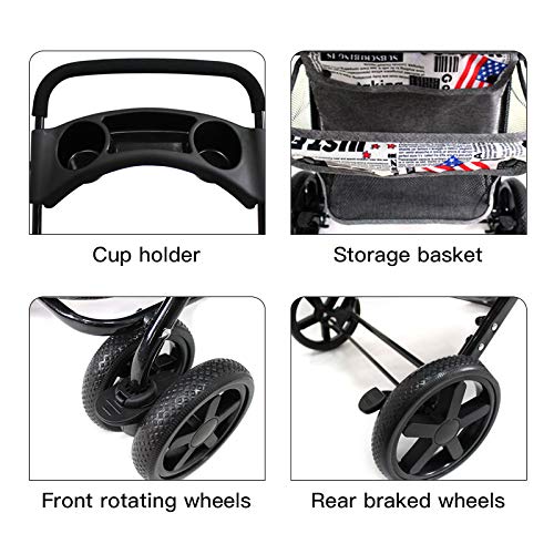 La La Pet® Portable Double-Layer Folding Pet Stroller with Removable Cup Holder & Storage Basket - 4-Wheel Dog Pushchair for Small Dogs & Cats - Breathable Travel Carrier for Outdoor Walks, Shopping & Vet Visits (Deep Blue)