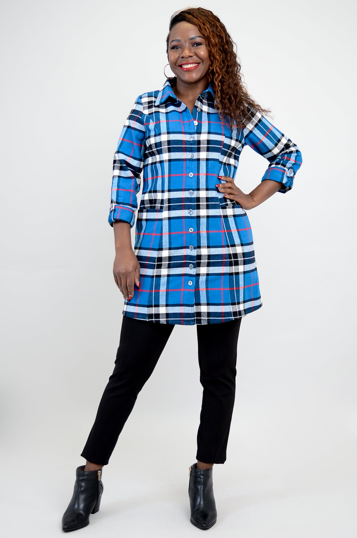 Larissa Tunic Top - French Plaid Cotton Flannel Shirt for Women | Perfect for Fall Layering & Casual Outfits