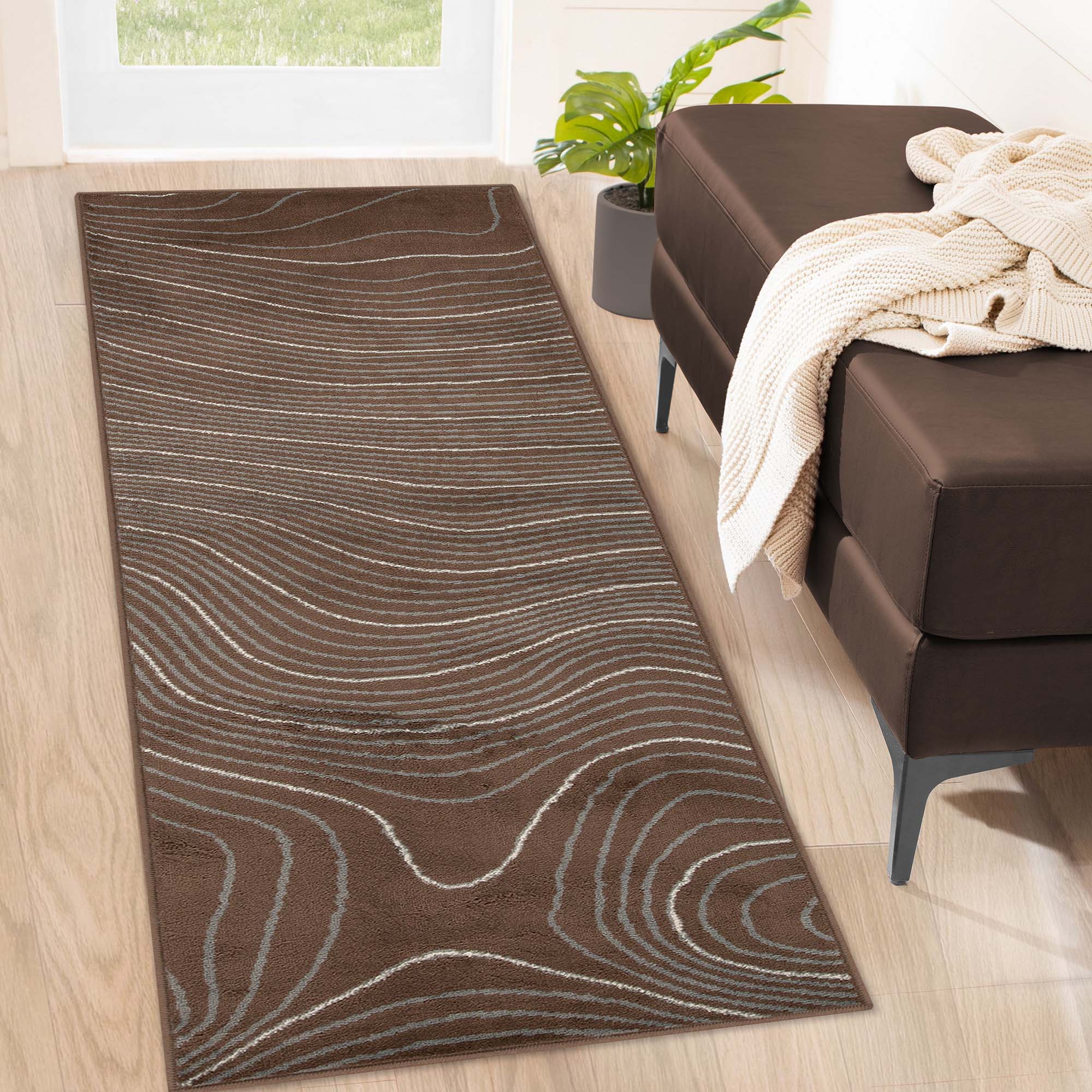 Veer Modern Abstract Wood Grain Indoor Area Rug or Runner - Non-Slip Soft Living Room Carpet for Home Decor, Bedroom, Office - Perfect for Boho, Farmhouse & Contemporary Styles