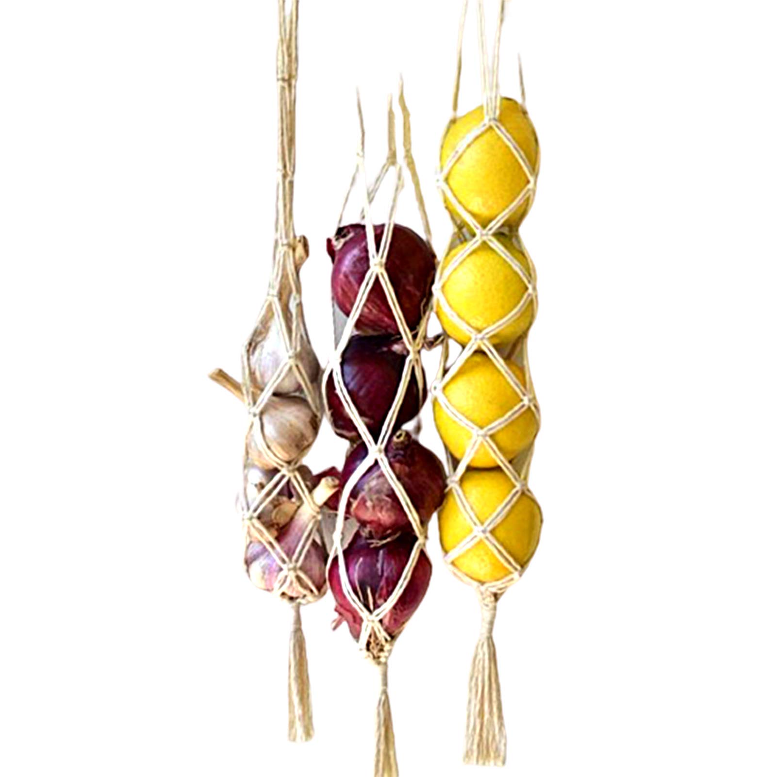 Reusable Mesh Hanging Storage Bags for Vegetables, Onions, Potatoes - Drawstring Net Tote Bags for Kitchen Organization | Perfect for Pantry, Grocery Storage & Space Saving