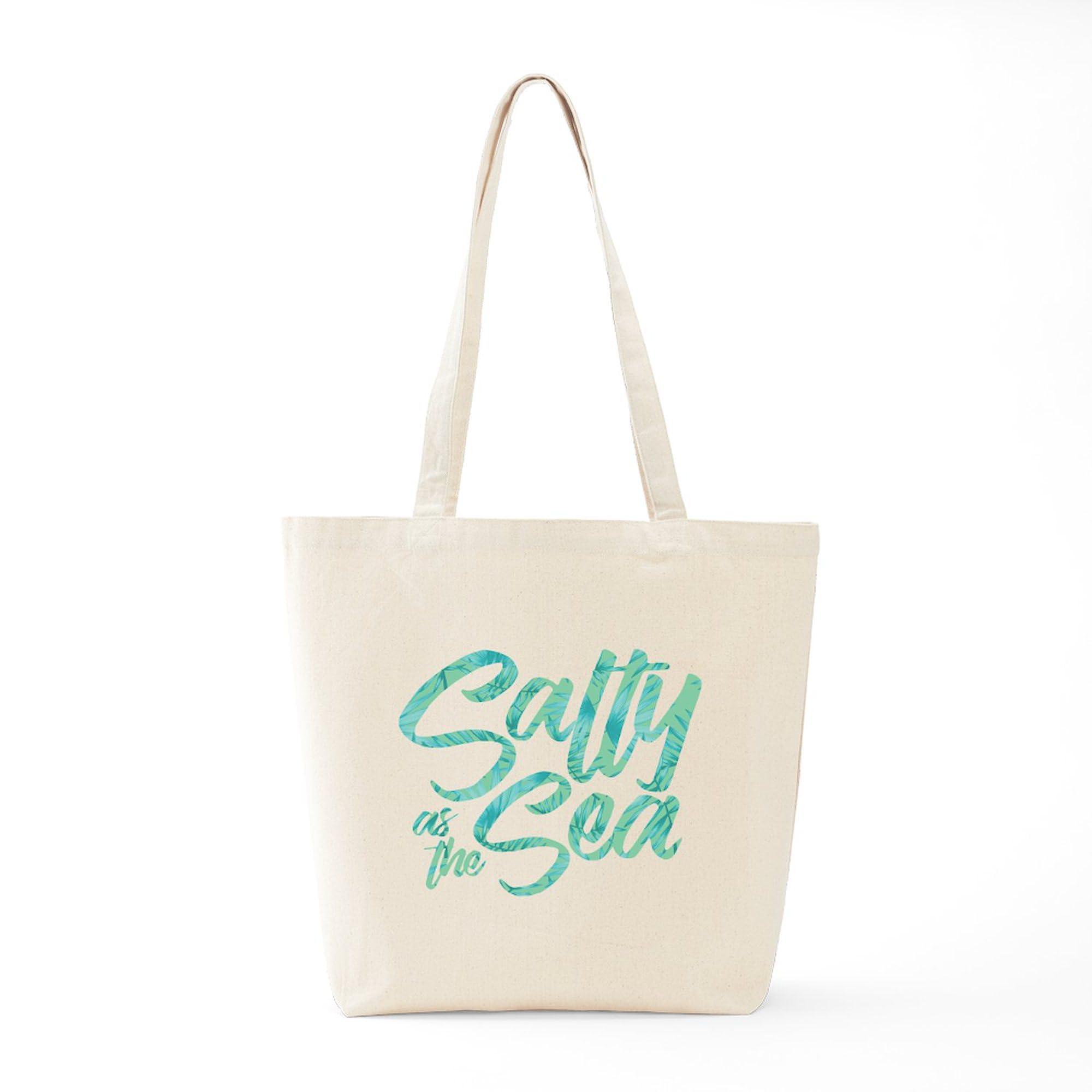 Salty As The Sea Print Natural Canvas Tote Bag - Eco-Friendly Reusable Grocery Shopping Bag for Beach Trips & Farmers Market