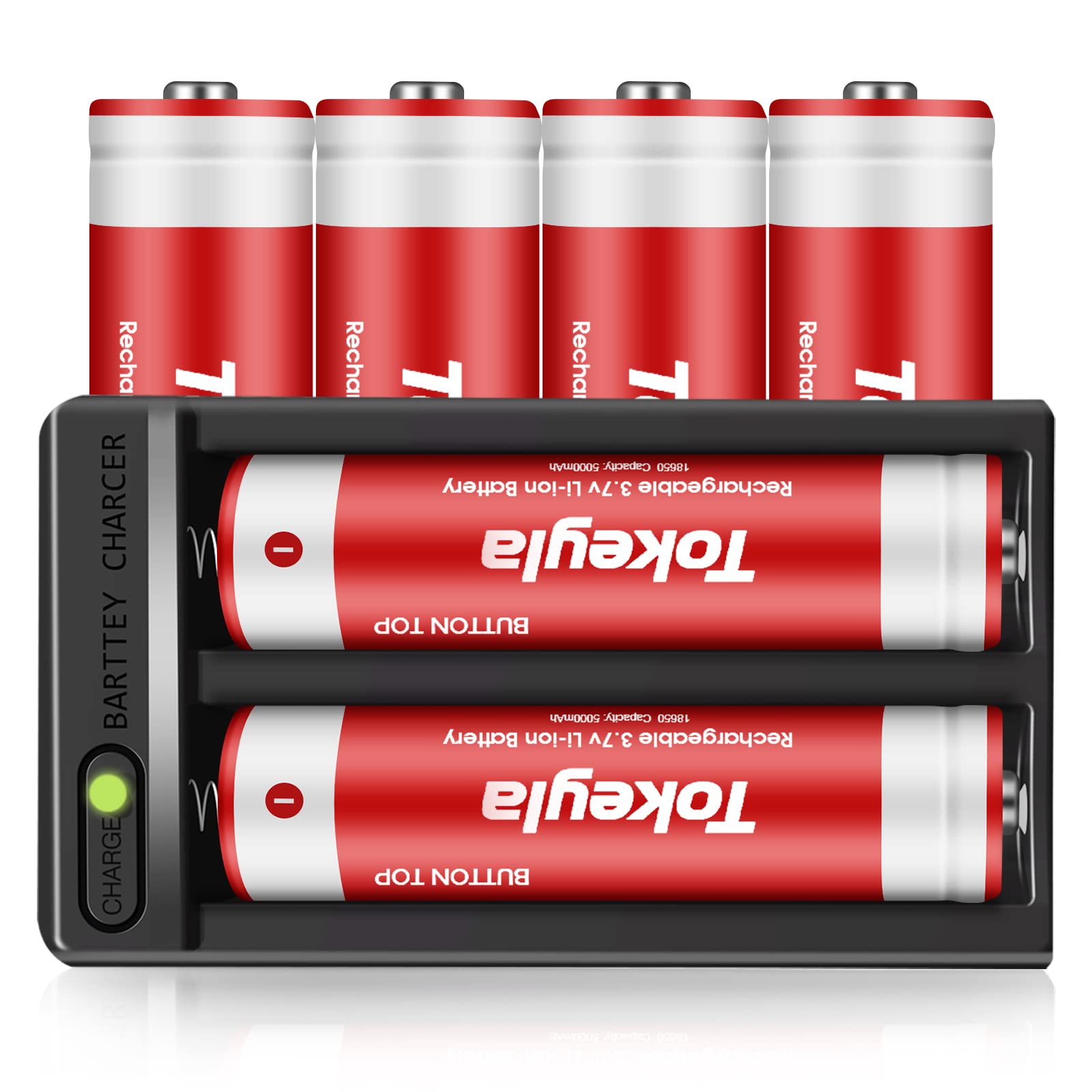 Skywolfeye 6 Pack 3.7V Lithium-ion Rechargeable Batteries with 2 Slot Smart Charger - Compatible with Flashlights, Small Fans, Cameras, Headlamps & More - Perfect for Camping, Emergency Kits & Outdoor Adventures