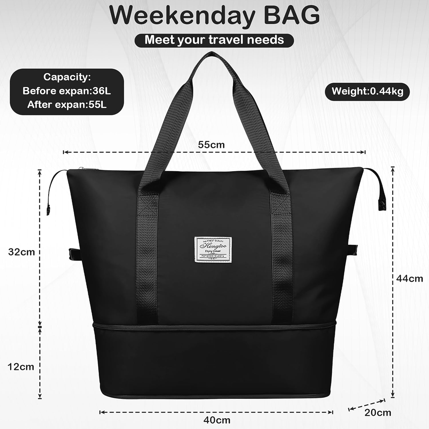 Foldable Expandable Travel Duffel Bag for Women - Lightweight Gym Sports Tote & Weekender Overnight Shoulder Bag - Perfect for Travel, Workout, Yoga, and Weekend Getaways