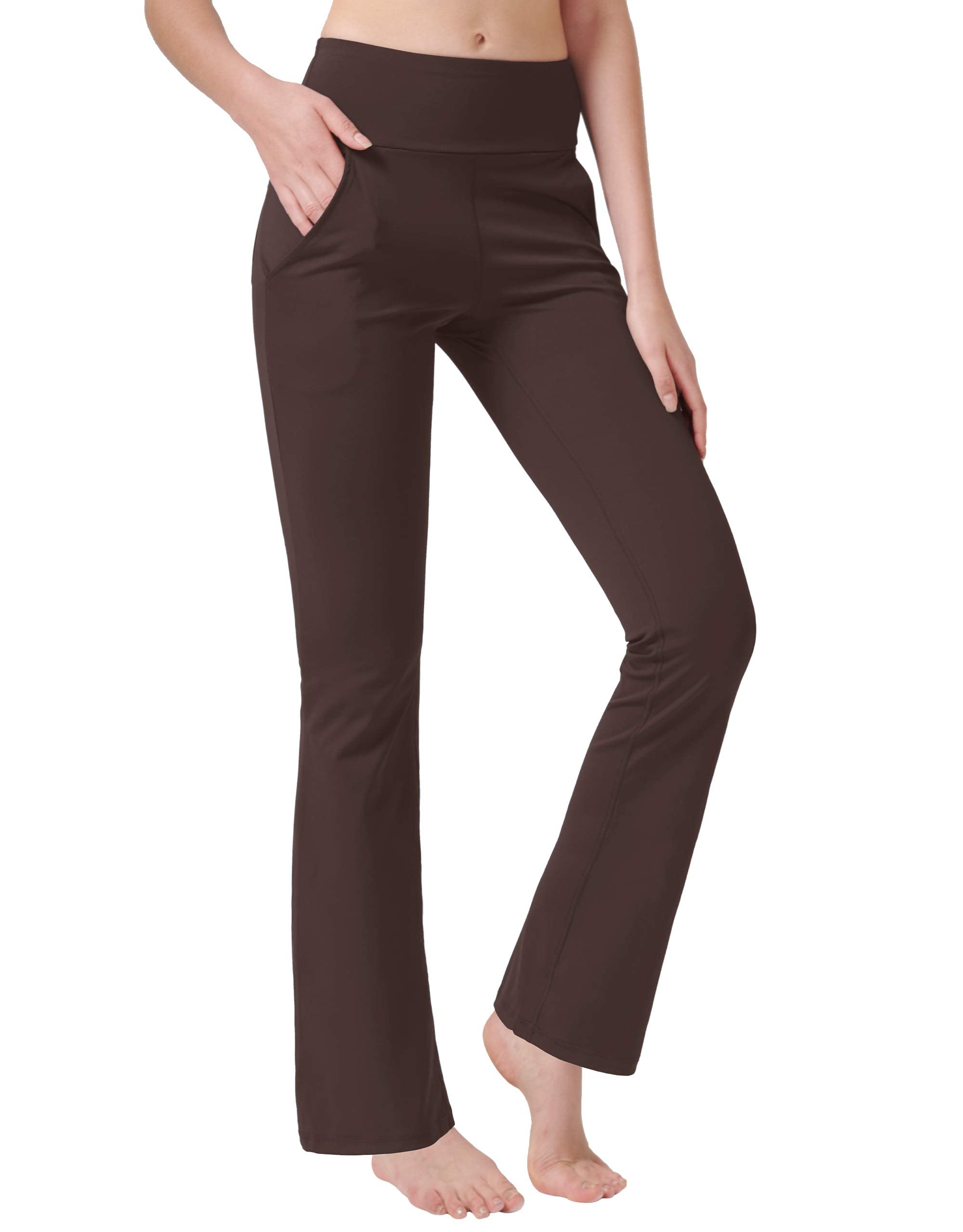 Nuveti Women's High Waisted Bootcut Yoga Pants with 4 Pockets - Tummy Control Workout & Dress Pants for Yoga, Gym, Office & Casual Wear