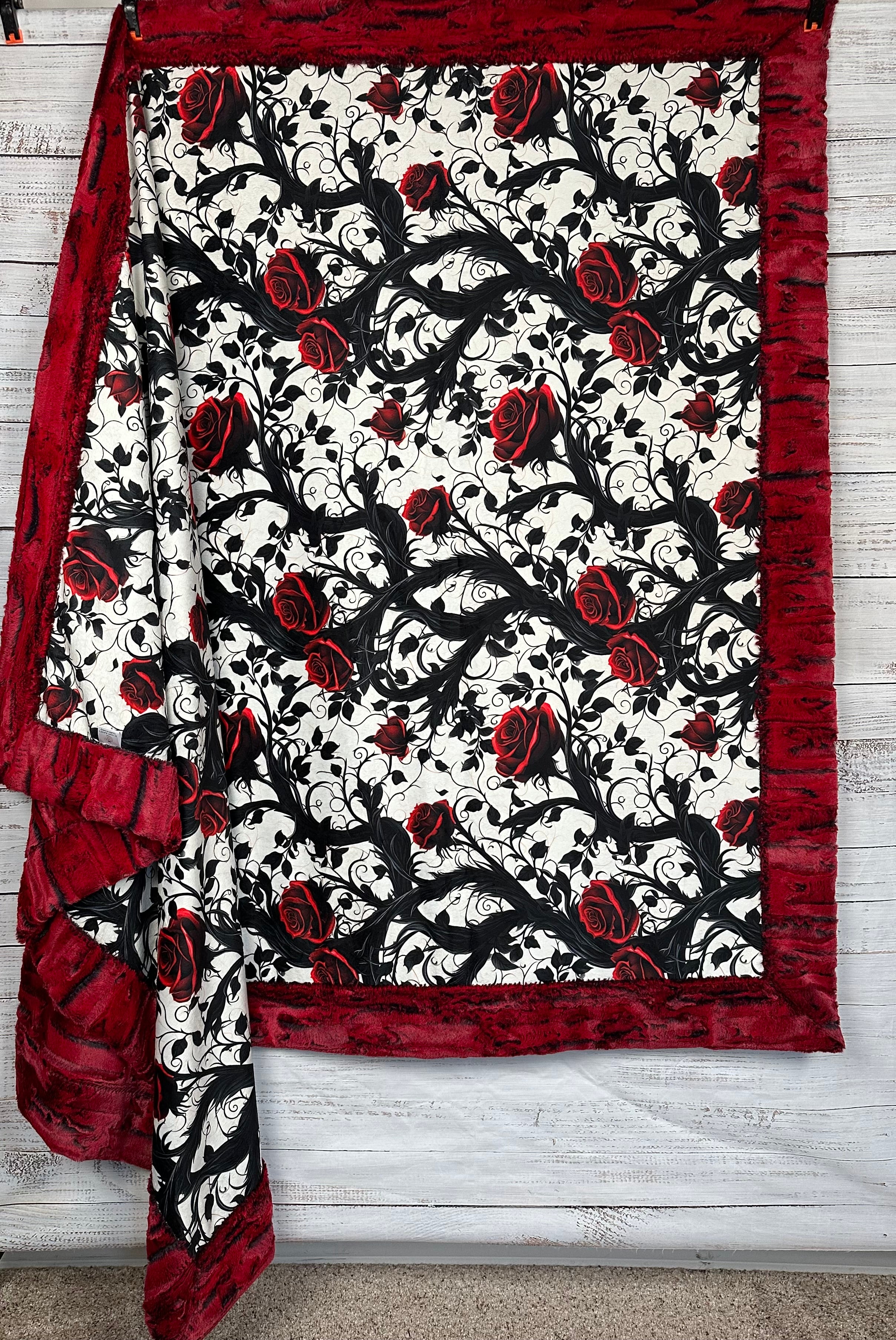 Gothic Red Roses on Cardinal Luxe Large 54x79 Minky Blanket - Soft Plush Throw for Bed, Couch & Home Decor - Perfect for Gothic Style Bedroom, Living Room & Gift Giving