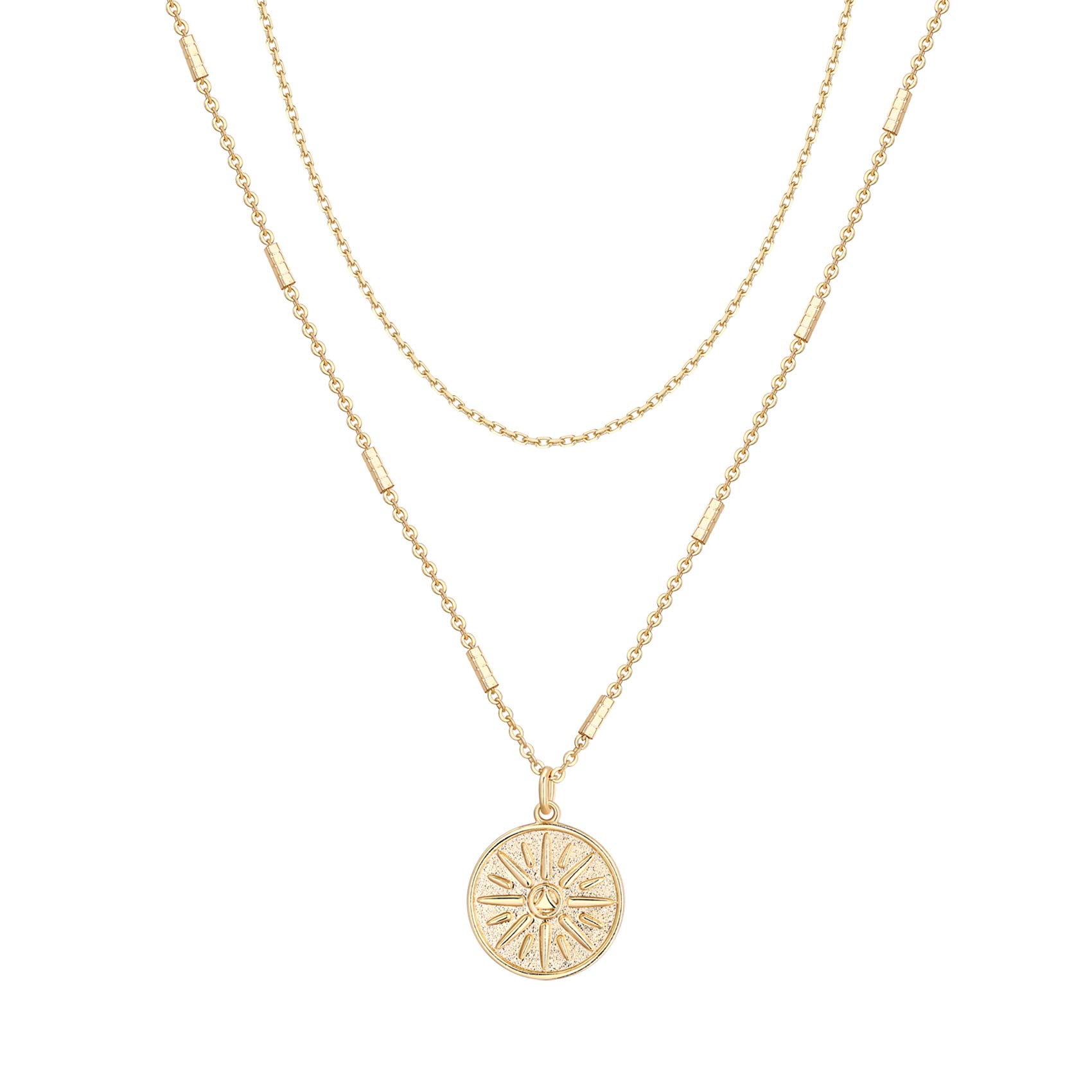 PAVOI 14K Gold Plated Layering Necklace Set for Women - Minimalist Bar, Circle, Lotus & Disc Pendants - Elegant Everyday Jewelry for Office, Date Night & Special Occasions
