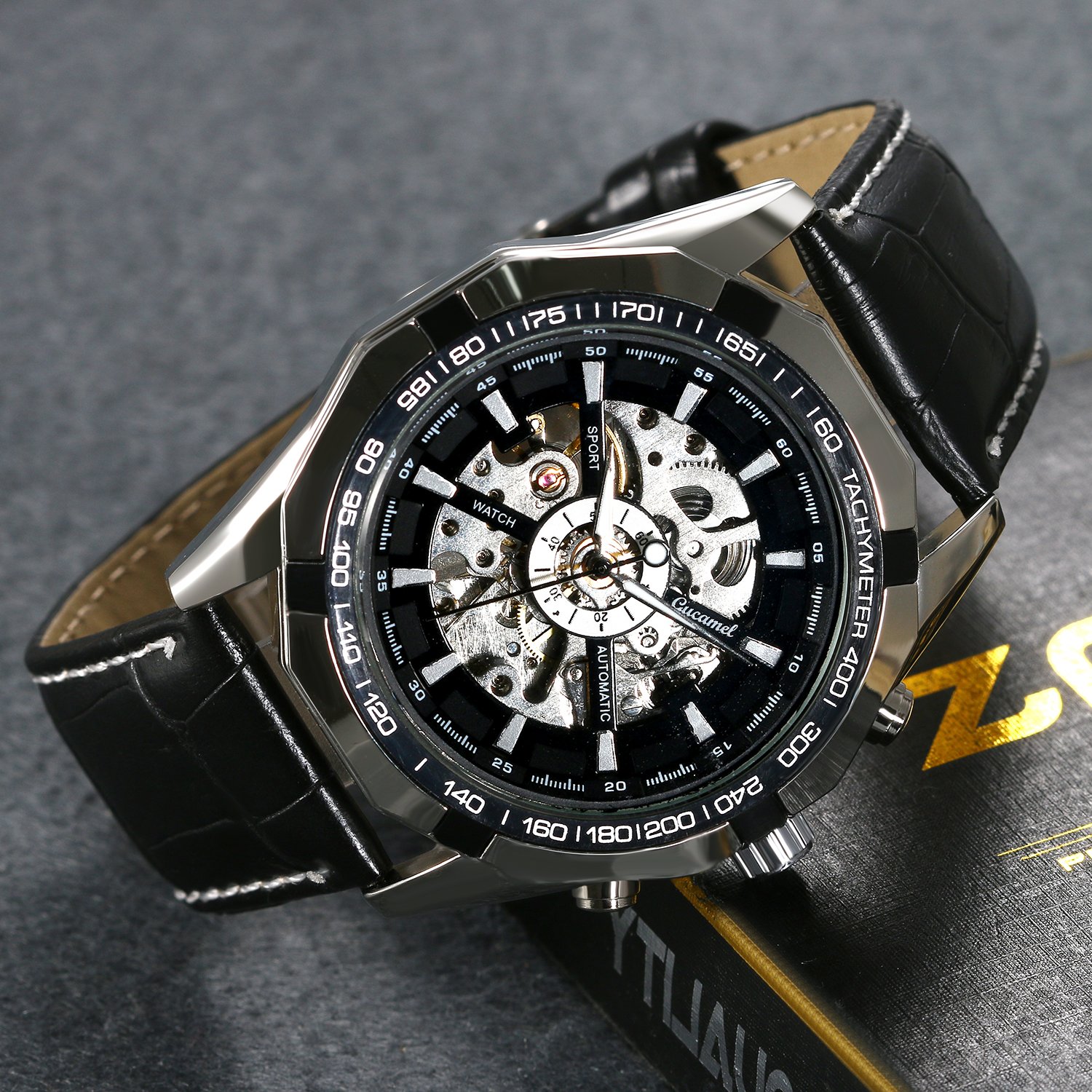 Lancardo Skeleton Dial Automatic Mechanical Men's Watch - Stainless Steel Bracelet, Round Case, Luxury Timepiece with Gift Box - Perfect for Business, Formal Events & Gifts