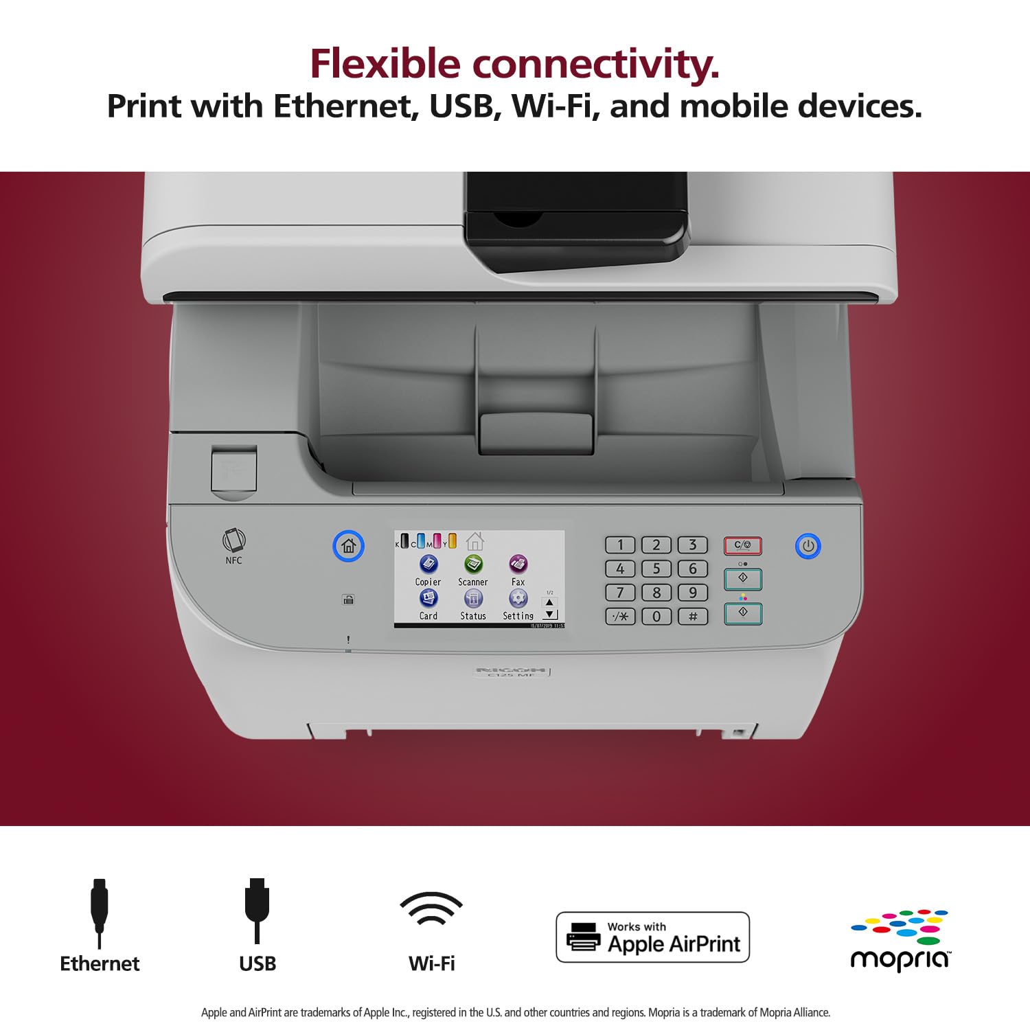 RICOH C125 MF Color Laser All-in-One Printer | 26ppm Fast Printing | Wireless Multifunction Copier Scanner Fax Machine | Secure WiFi, AirPrint, Touchscreen | Duplex & Ethernet Connectivity | Ideal for Home Office & Small Business Printing