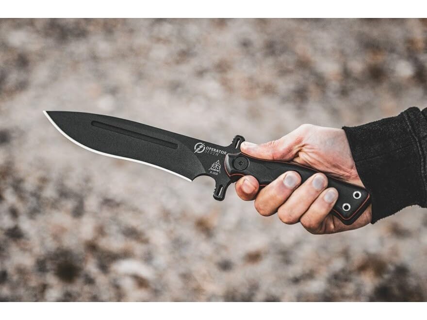 Tops OP7-02 Operator 7 Blackout Edition Tactical Knife - High Carbon Steel Blade, Ergonomic Grip for Outdoor Survival, Hunting & Camping Use