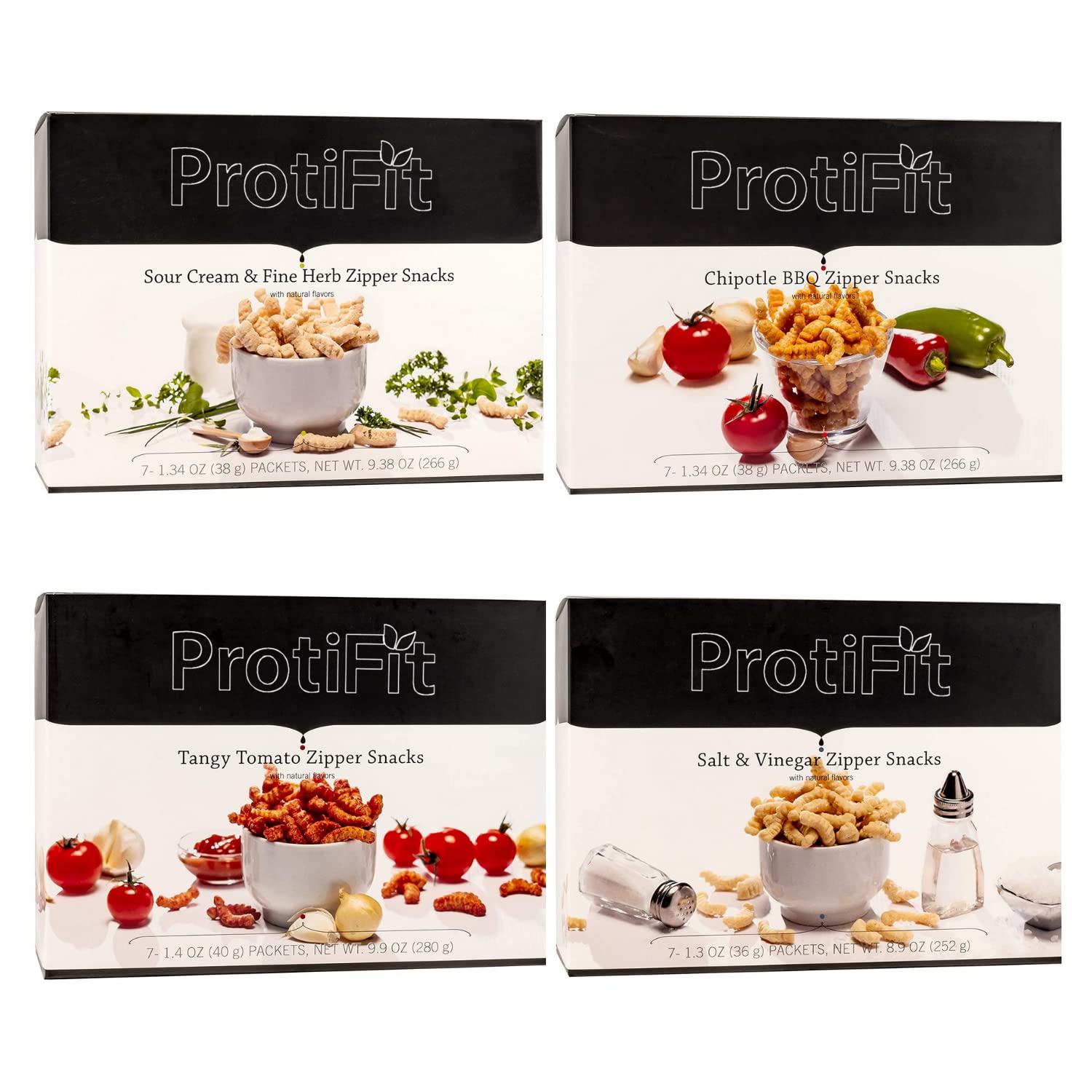 PROTIFIT - High Protein Diet Zipper Snacks Variety 4 Pack | 15g Protein, Low Calorie, Low Sugar, Low Fat | Ideal Protein Compatible | 7 Servings Per Box | Perfect for Weight Loss, Keto Diet & On-the-Go Nutrition