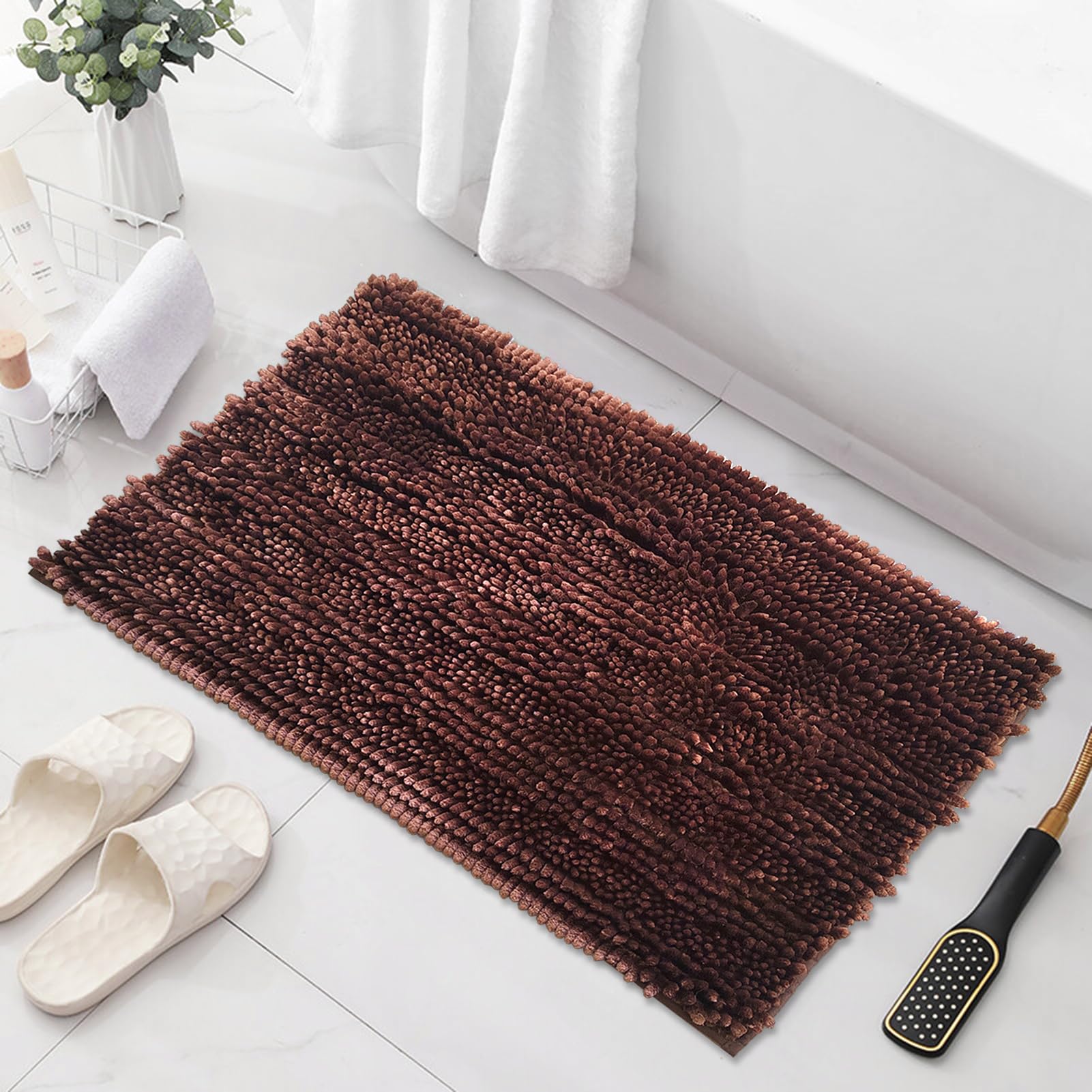 Non-Slip Chenille Bathroom Rug Set - 2 Piece Soft Washable Bath Mats (31x20 & 24x16 Inch) for Bathroom Safety & Comfort - Perfect for Bathroom, Shower, and Vanity Areas