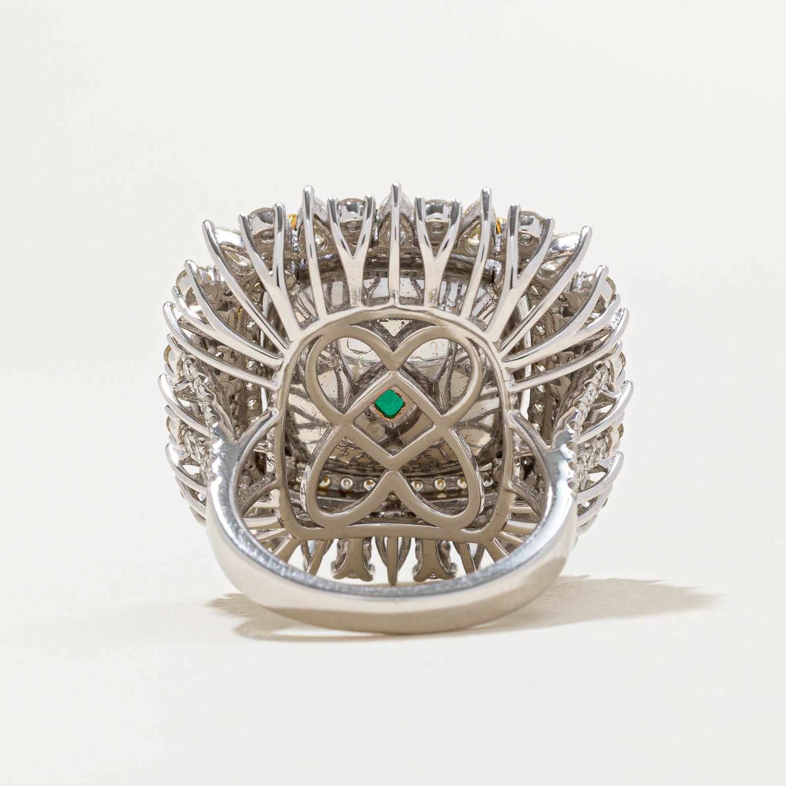 18K White Gold Emerald and Diamond Cocktail Ring - 17.37ct Emerald & 1.87ctw Diamonds - Size 7.25 - Elegant Evening Wear & Special Occasion Jewelry