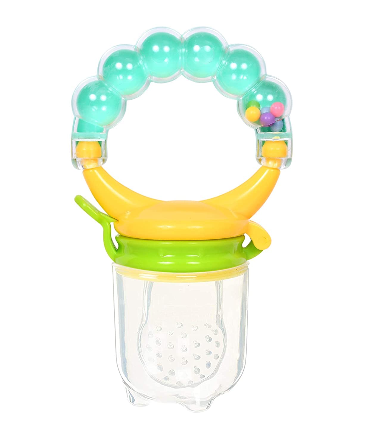The Cheeky Kidzz Baby Silicone Squeeze Spoon - Rice Cereal Feeder Bottle with Fruit Rattle Nibbler Teether for Toddlers (Design 32, Multicolor) - Perfect for Mess-Free Feeding & Teething Relief On-The-Go