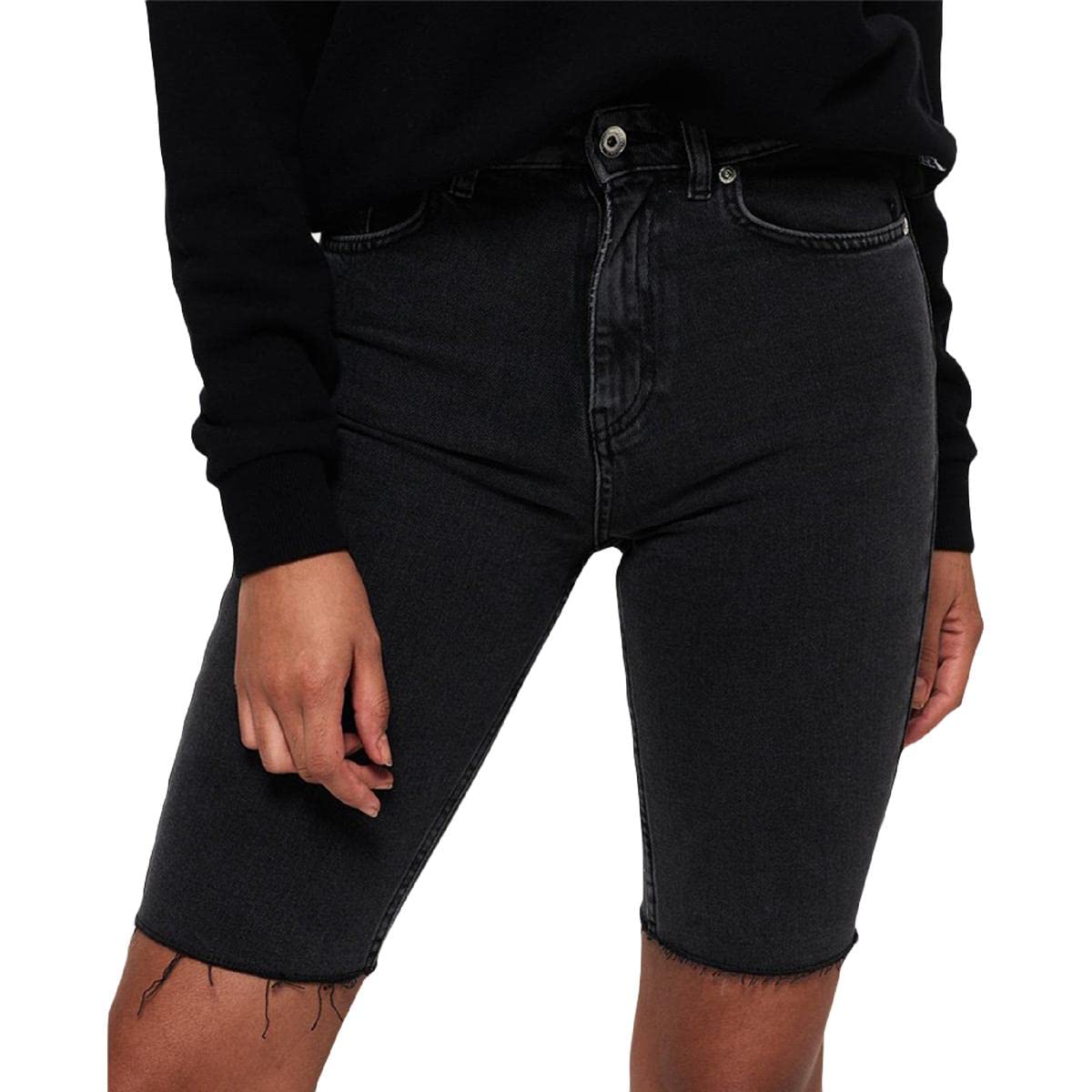 Superdry Women's Raw Hem Denim Shorts - Black Size 28 | High Waist Distressed Jeans Shorts for Summer Casual Wear & Street Style Outfits