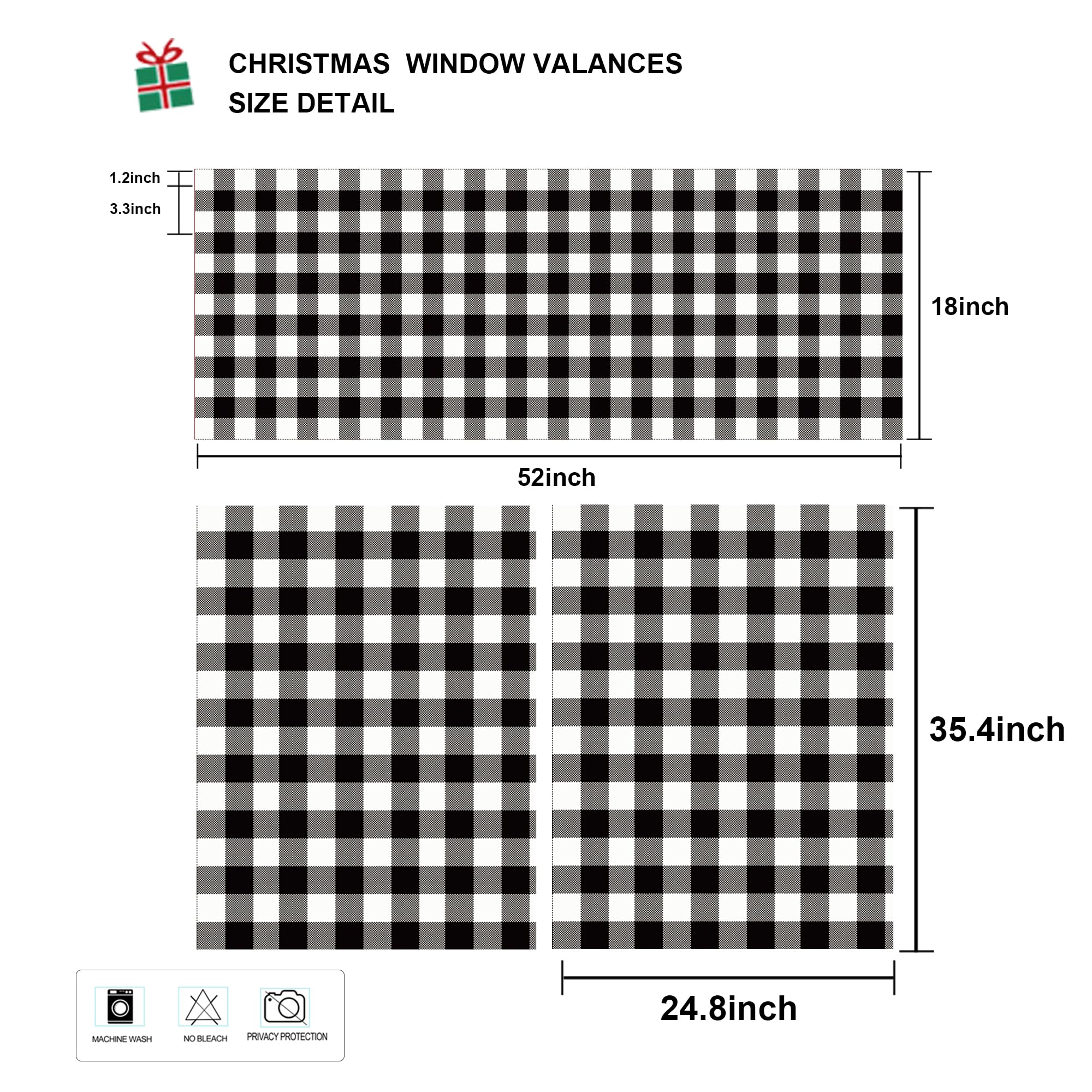 Buffalo Check Black and White Farmhouse Kitchen Window Curtains Set - Tier Curtains & Valances with Rod Pocket for Rustic Home Decor, Perfect for Country Style Kitchens, Dining Rooms and Cozy Farmhouse Windows