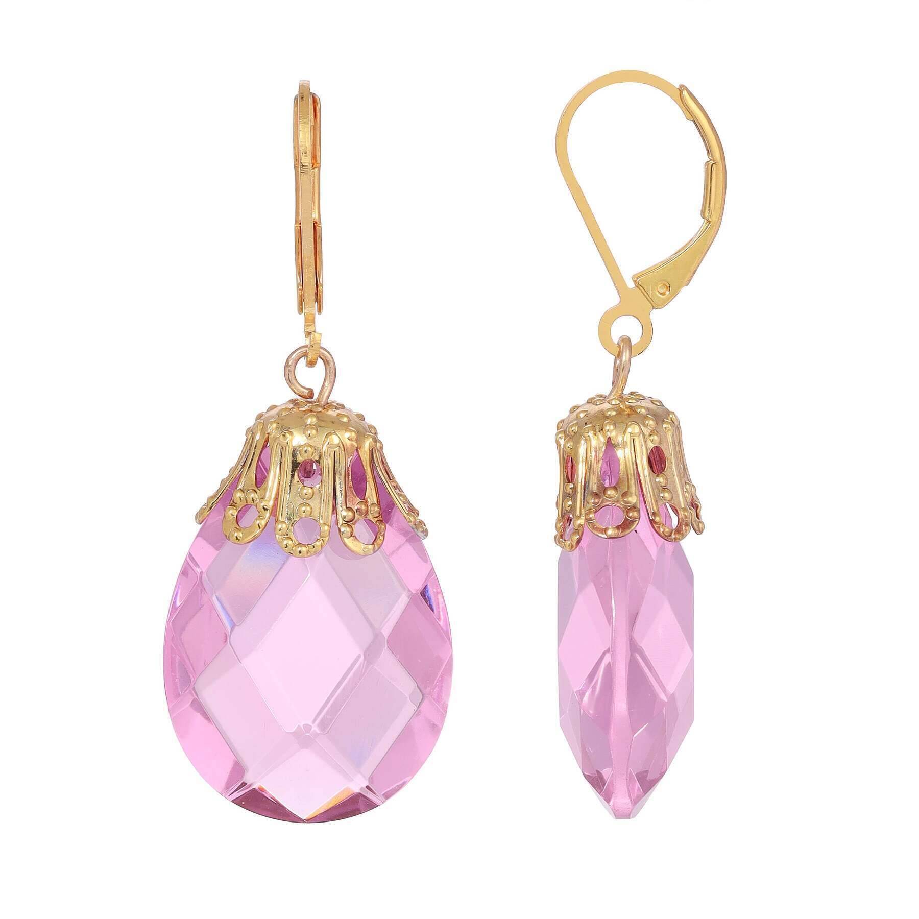1928 Vintage Briolette Faceted Glass Drop Earrings for Women - Elegant Dangle Earrings for Party, Wedding & Evening Wear