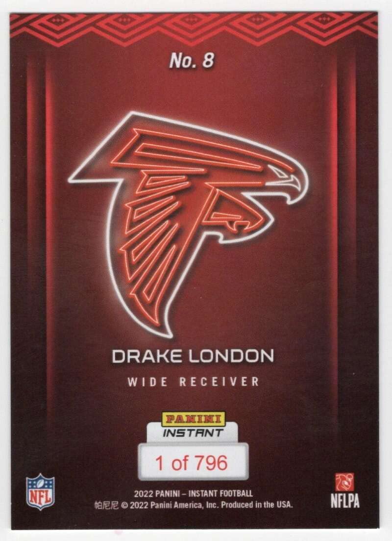 2022 Drake London #8 Rookie Card NM+-MT+ /796 - Atlanta Falcons NFL Collectible for Sports Memorabilia & Trading Card Enthusiasts