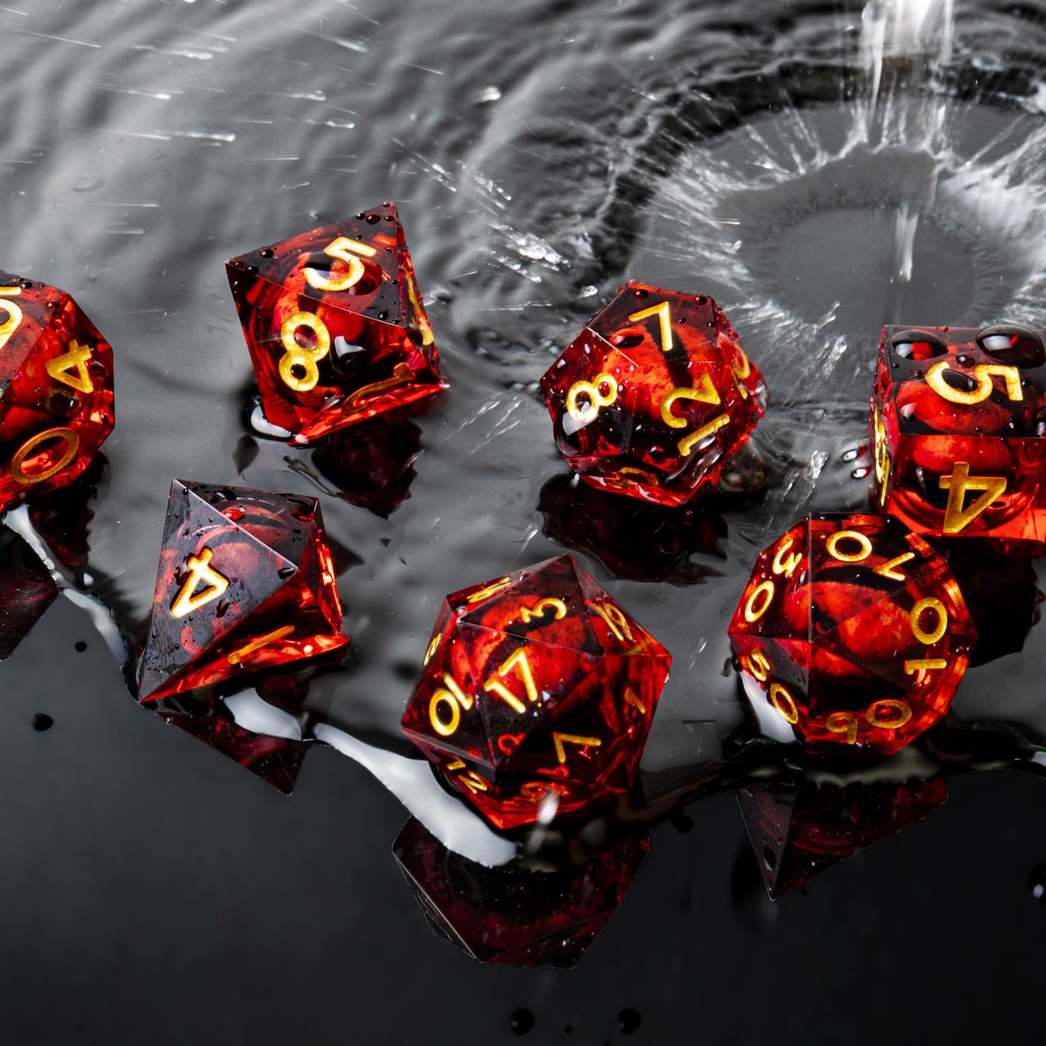 YEMEKO Beholder's Eye DND Dice Set - Dragon Eye Liquid Core Sharp Edge Handmade Polyhedral Dice for Dungeons & Dragons, TTRPG, RPG Roleplaying Games (Red Dragon Eye) - Perfect for D&D Campaigns, Tabletop Gaming & Collectors