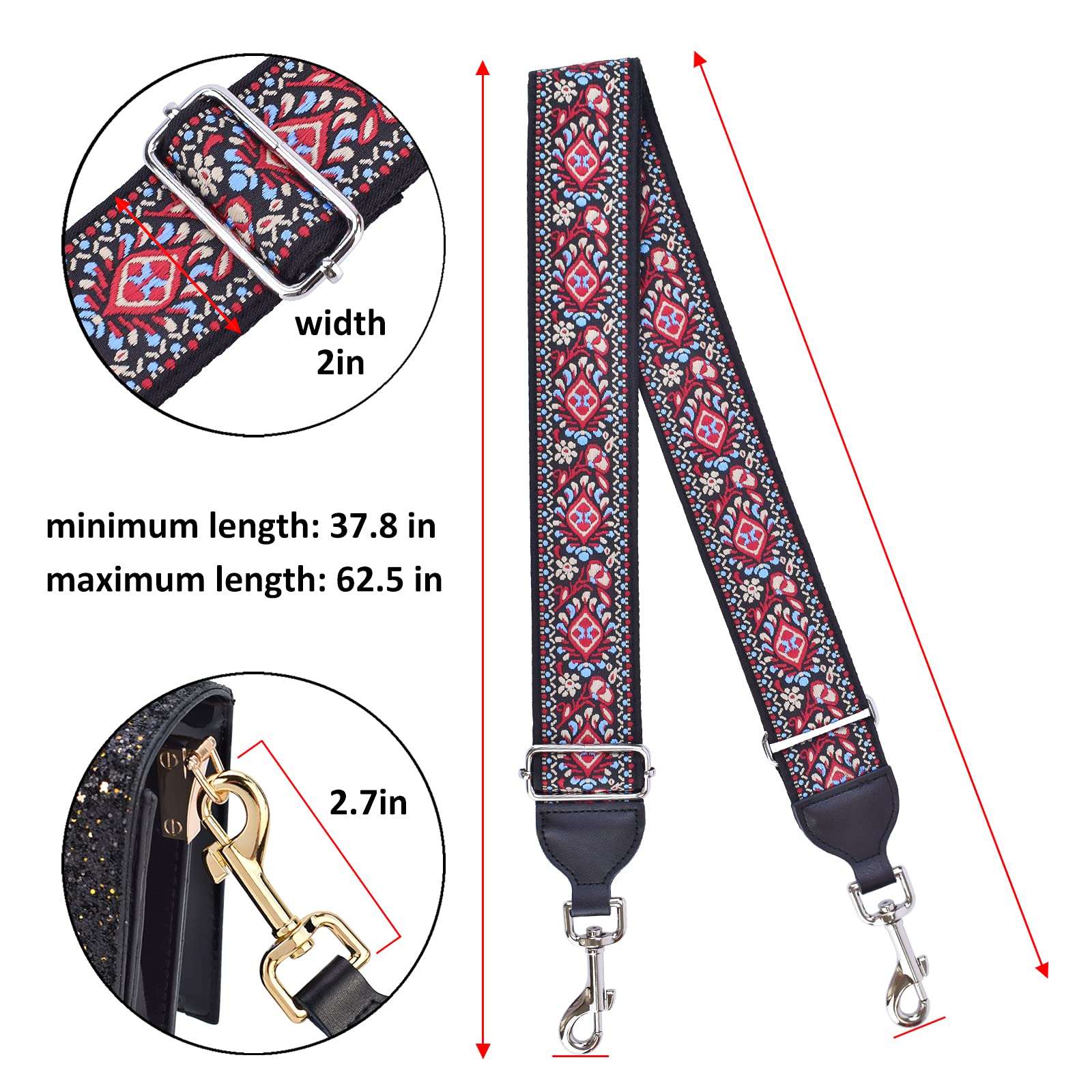CLOUDMUSIC Adjustable Crossbody Purse Strap for Women - Silver Clip Handbag Replacement Shoulder Strap | Perfect for Everyday Use, Shopping & Travel
