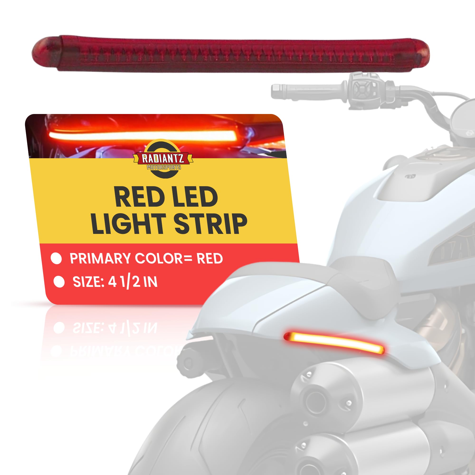 Radiantz Motorcycle LED Light Strip - Flexible Red LED Strips for Brake, Turn & Running Lights - Durable Waterproof Design - Easy Installation (4.5 Inches) - Perfect for Night Riding & Motorcycle Customization