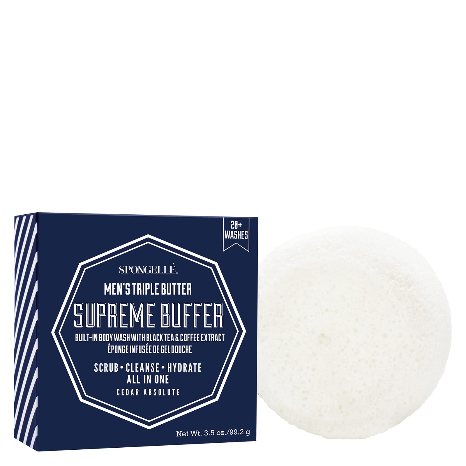 Spongellé Men's Triple Butter Supreme Body Wash with Infused Exfoliating Buffer - Cedar Absolute Scented Shower Gel for Deep Cleansing & Hydration | Ideal for Gym, Travel & Daily Use