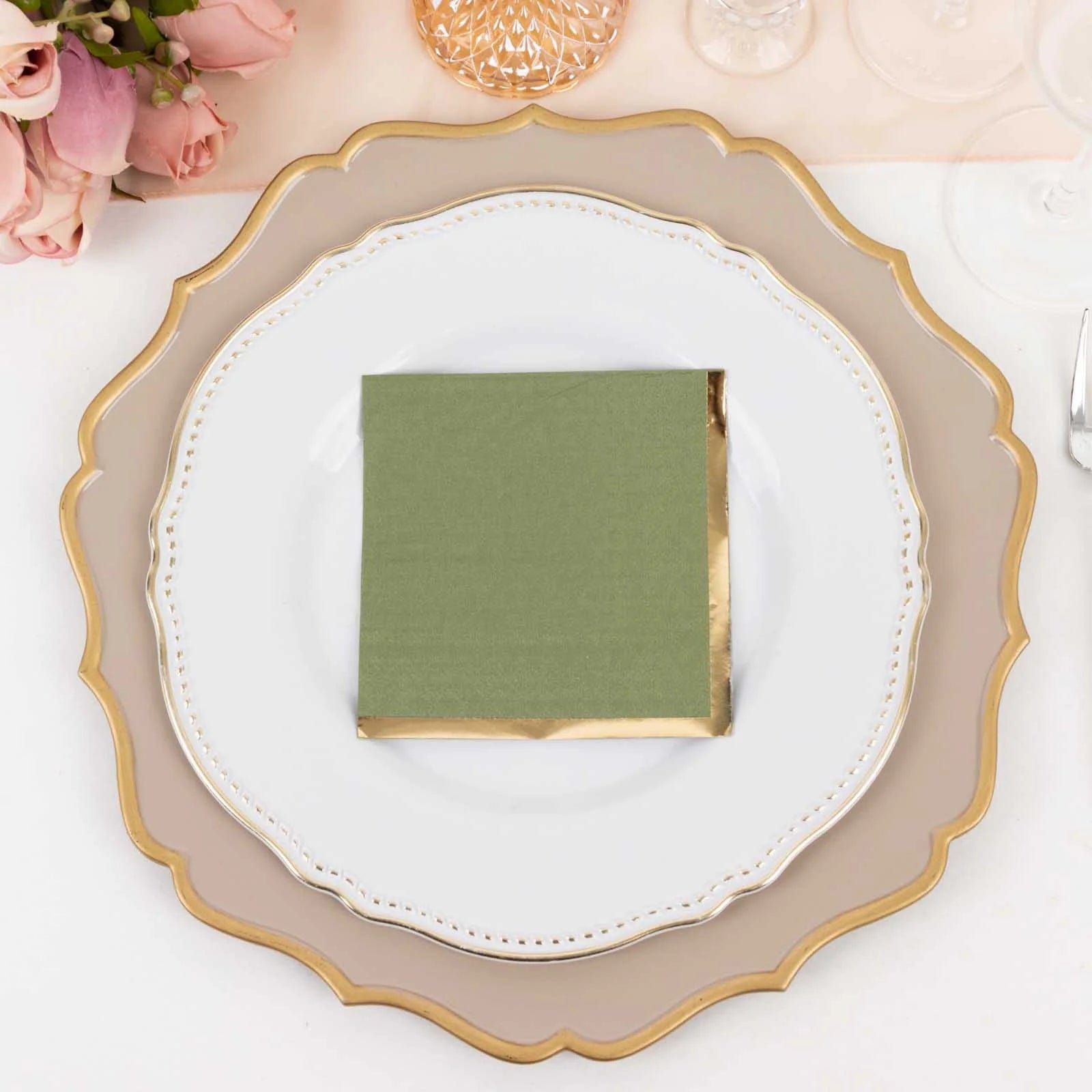50 Soft 2-Ply Disposable Dinner Cocktail Napkins with Gold Foil Edge - Elegant Party Tableware for Weddings, Events & Home Entertaining