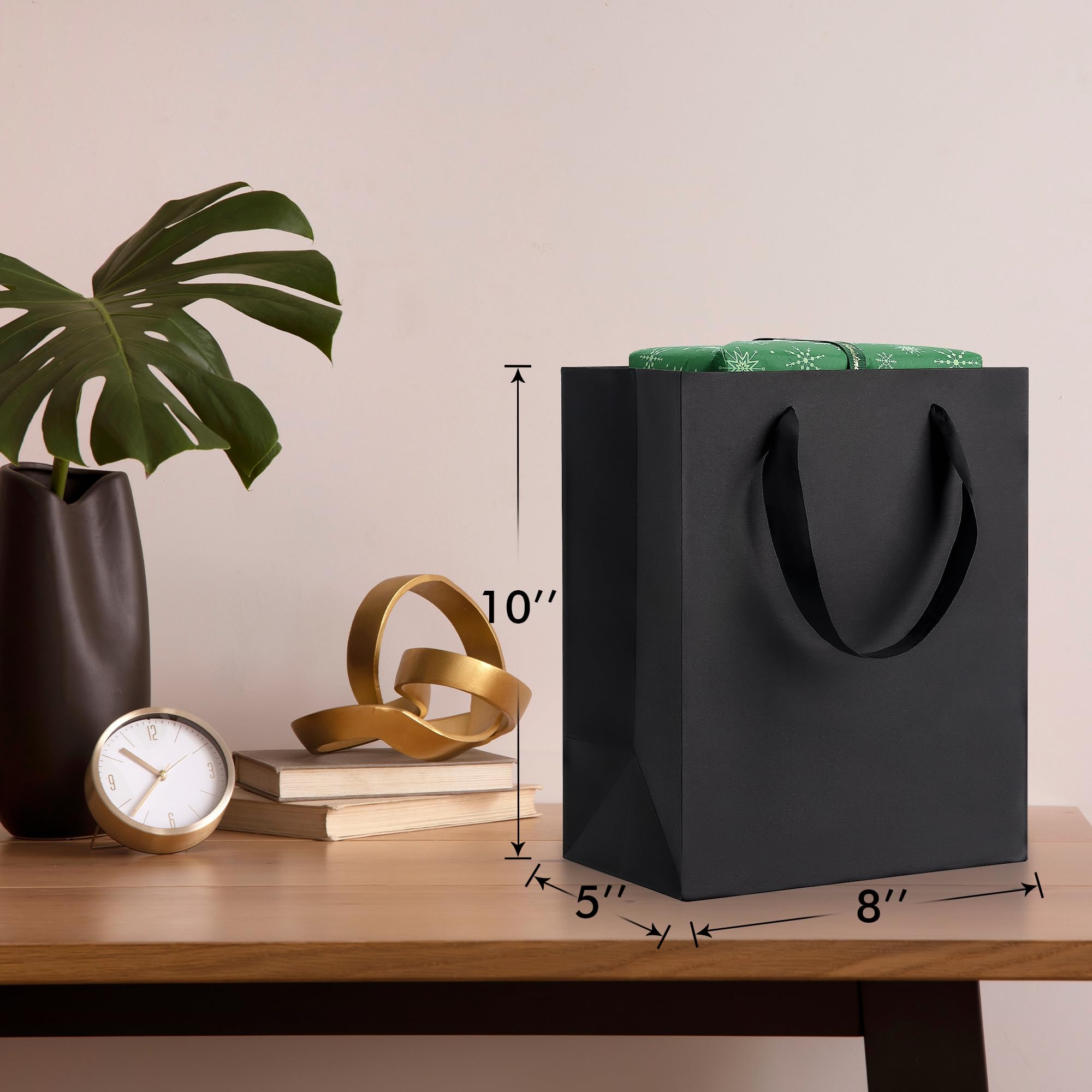 Black Gift Bags with Handles - 8x5x10 Inch 6 Pack Medium Paper Bags Bulk for Party, Shopping, Wedding, Birthday, Graduation & Father's Day | Perfect for Gift Wrapping, Retail Packaging & Event Favors