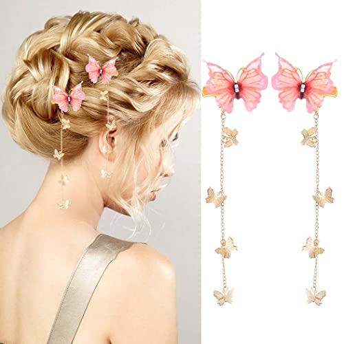 Bartosi 2 Pcs Long Butterfly Hair Clips with Glitter Tassels - Rhinestone Bobby Pins for Women, Girls & Teens - Perfect for Weddings, Parties & Everyday Hair Accessories
