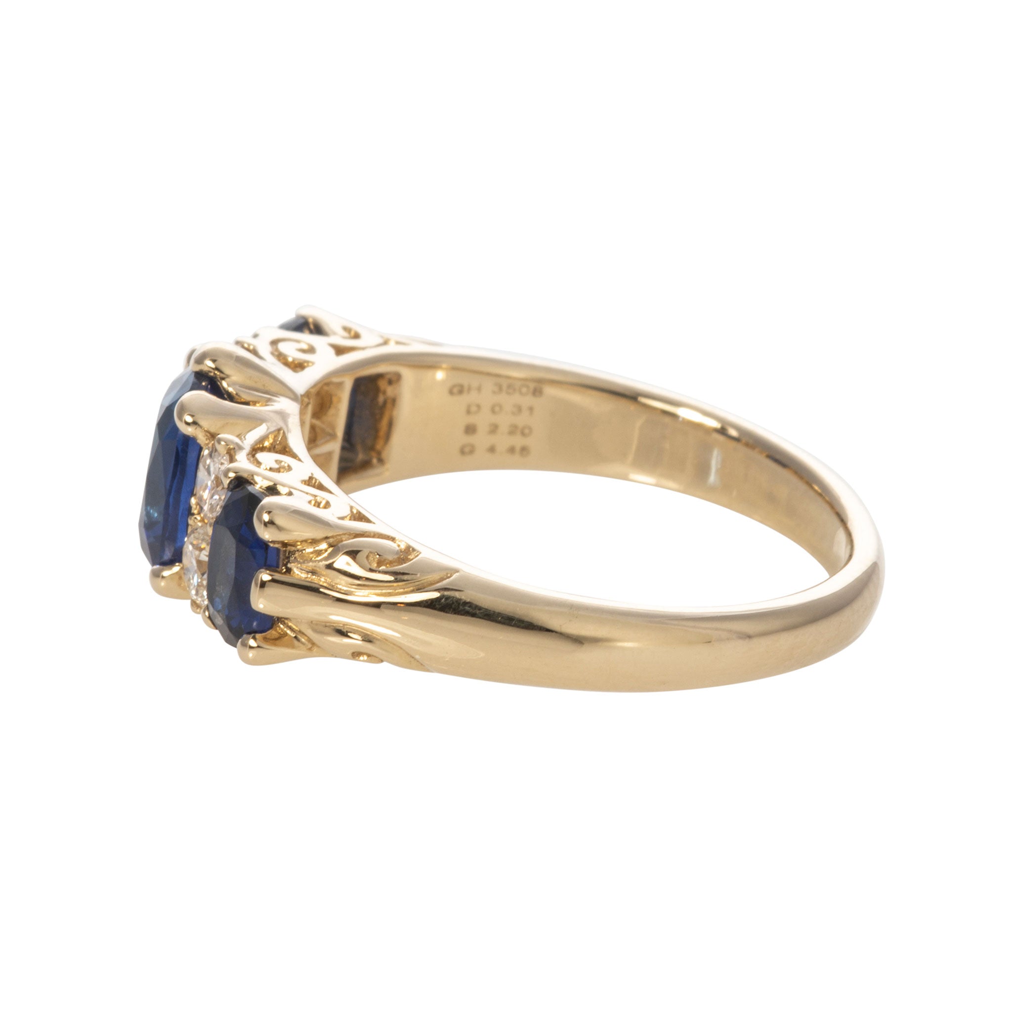 Victorian Style 3 Stone Sapphire & Diamond 14K Gold Ring for Women - Elegant Vintage Engagement, Wedding, or Anniversary Jewelry Gift