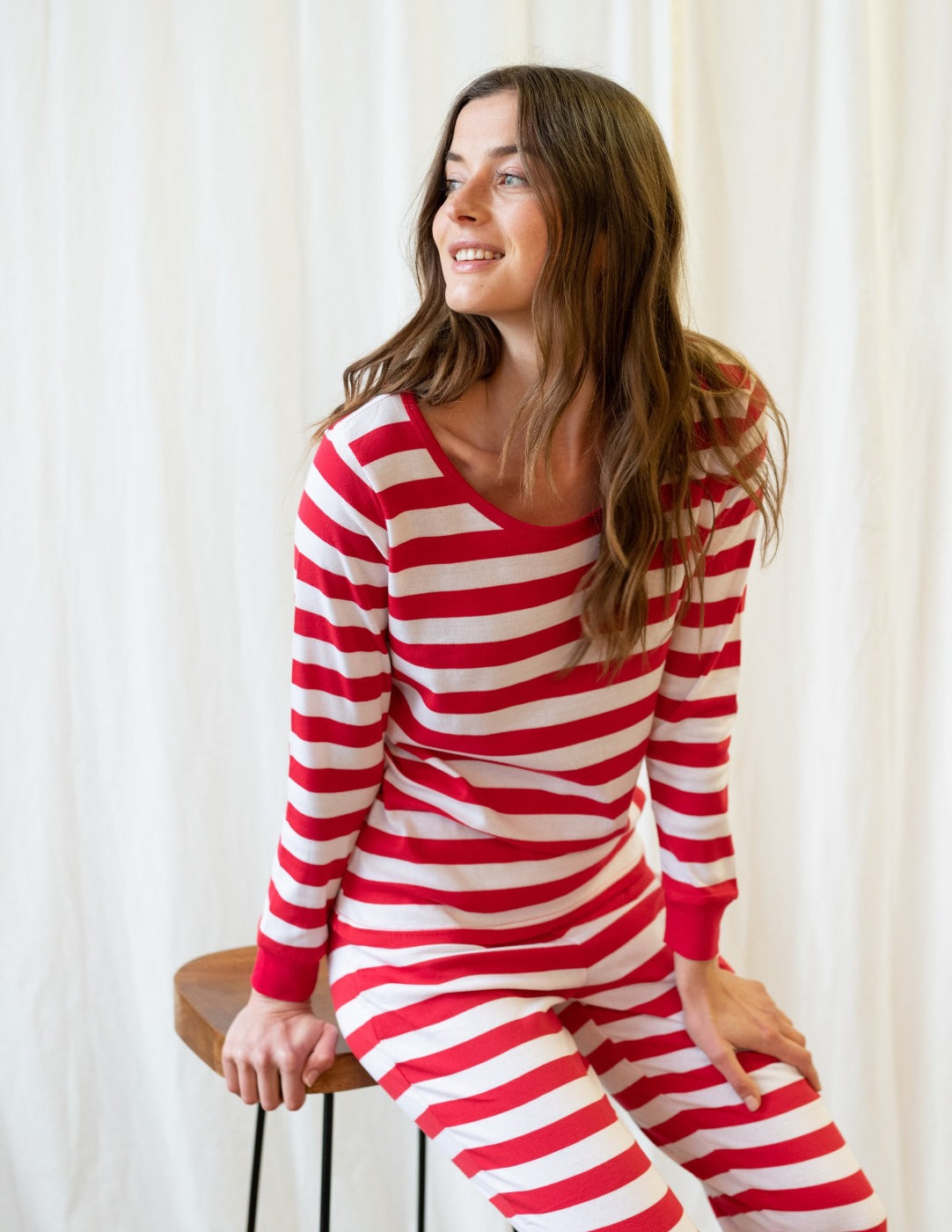 Women's Red & White Striped Cotton Pajama Set - Soft 2-Piece Sleepwear for Lounge & Bedtime Comfort - Perfect for Relaxing at Home or Gift Giving