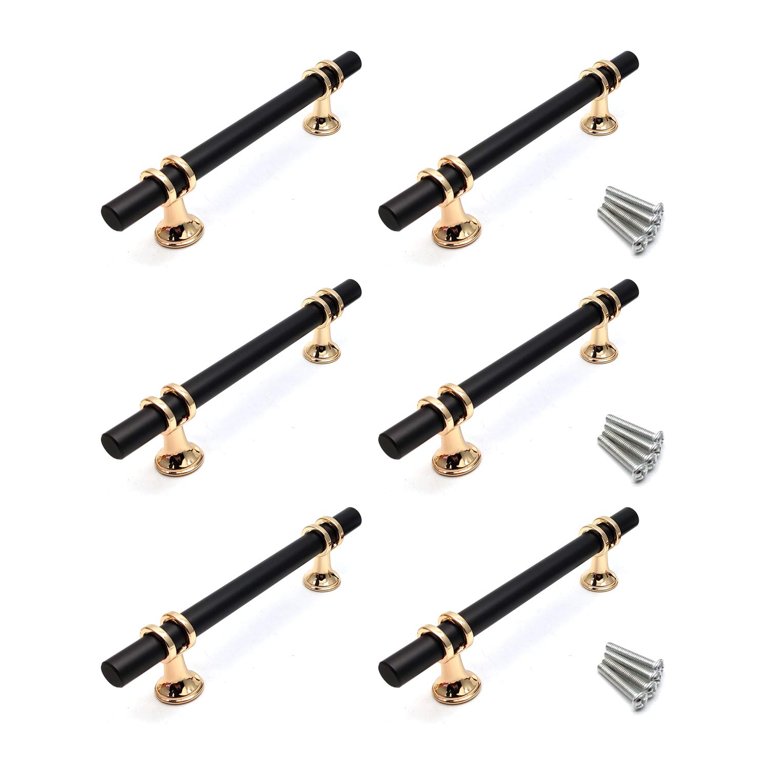 6-Pack Black Gold Zinc Alloy Cabinet Handles - 3.8