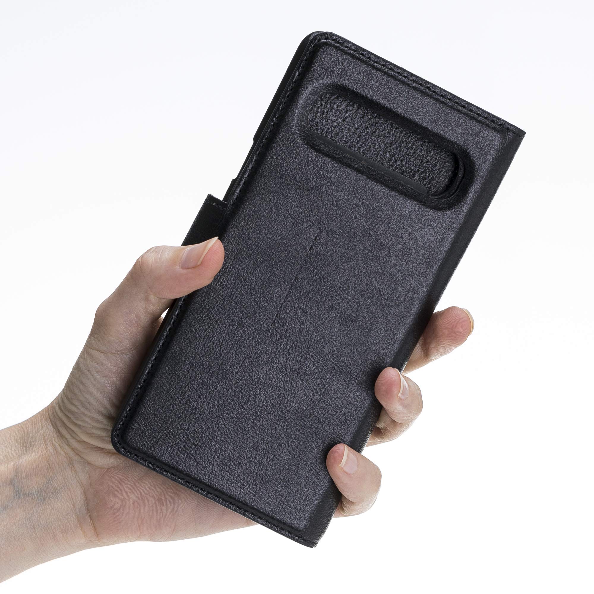Venito Florence Genuine Leather Wallet Phone Case for Samsung Galaxy S10 5G - RFID Blocking for Security - Detachable Magnetic Wallet - Rustic Black - Perfect for Travel, Business & Everyday Use