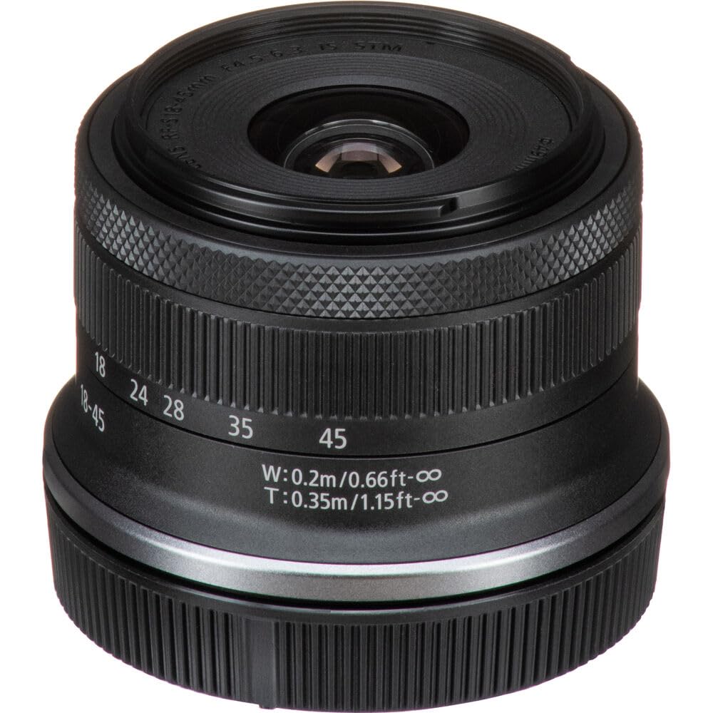 Canon RF-S 18-45mm f/4.5-6.3 IS STM Lens Kit with 64GB Extreme Pro SD Card, Corel Photo Software, Tripod & Accessories Bundle - Perfect for Travel Photography, Vlogging & DSLR Beginners (Renewed)