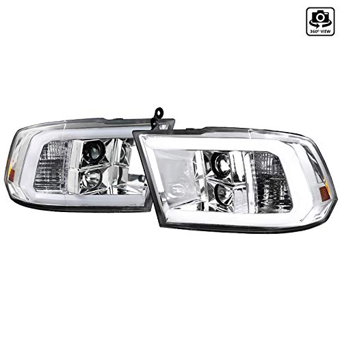 Clear Lens Chrome Bezel LED Light Bar Projector Headlights Compatible with RAM 1500 (2009-2018) & RAM 2500/3500 (2010-2018) - DRL Daytime Running Lights for Enhanced Visibility & Style