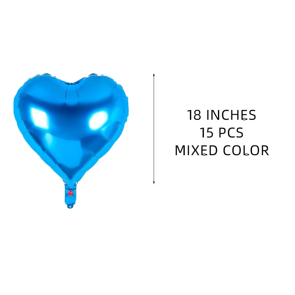 15pcs Heart Foil Balloons - 18 Inch Blue Gold Green Mylar Balloons for Romantic Love Wedding Birthday Party Decorations - Perfect for Valentine's Day, Anniversary, Baby Shower & Bridal Shower Decor