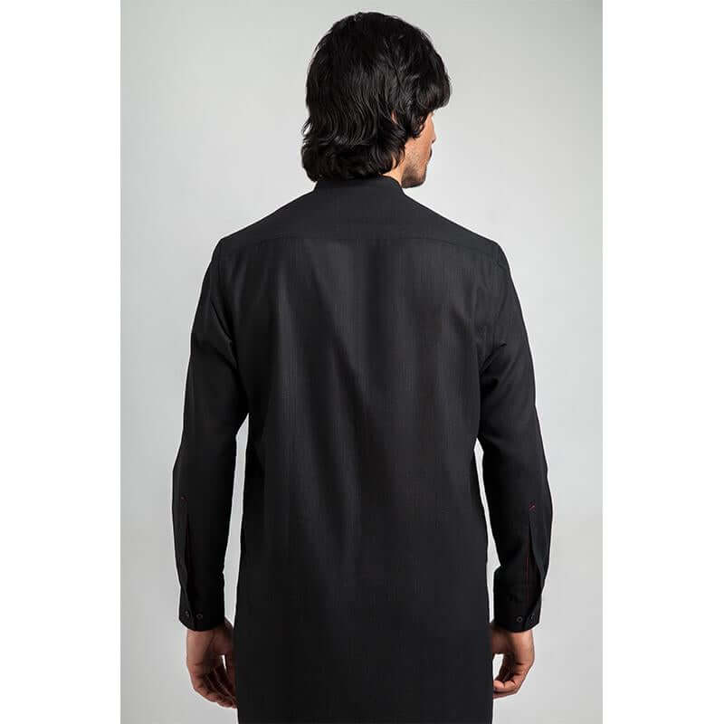 Elegant Black Shalwar Kameez with Mandarin Collar - Traditional Pakistani Outfit for Men - Perfect for Weddings, Festivals & Special Occasions