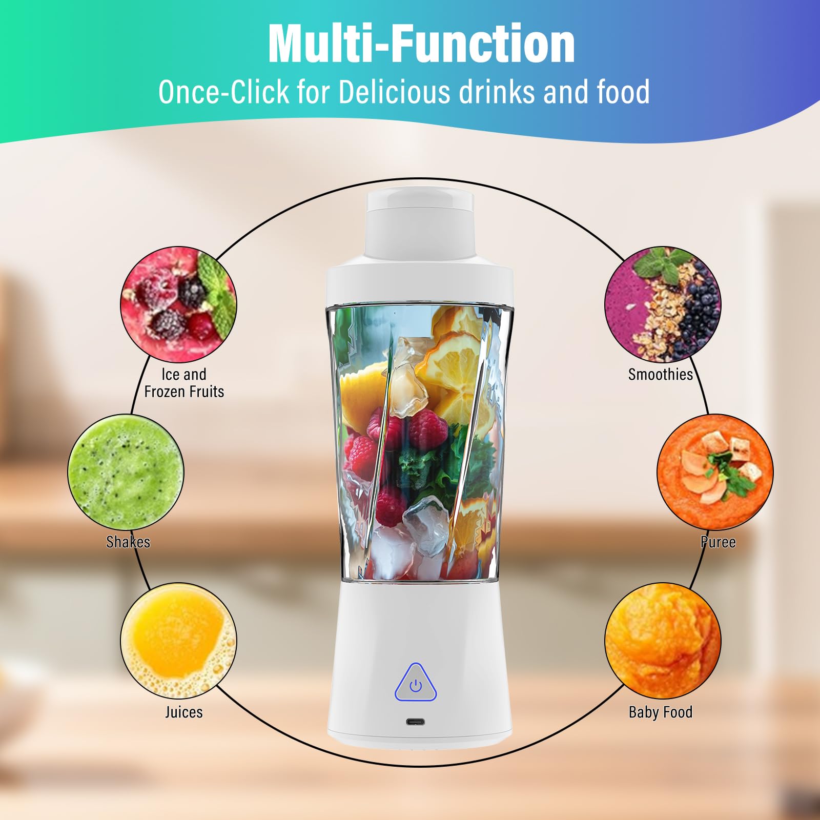 Neza 360W Portable Personal Blender - 24oz Mini Blender for Protein Shakes, Smoothies & Juices | BPA Free, Self Cleaning, 6000mAh Battery & 6-Blade System | Perfect for Gym, Office & Travel (White)